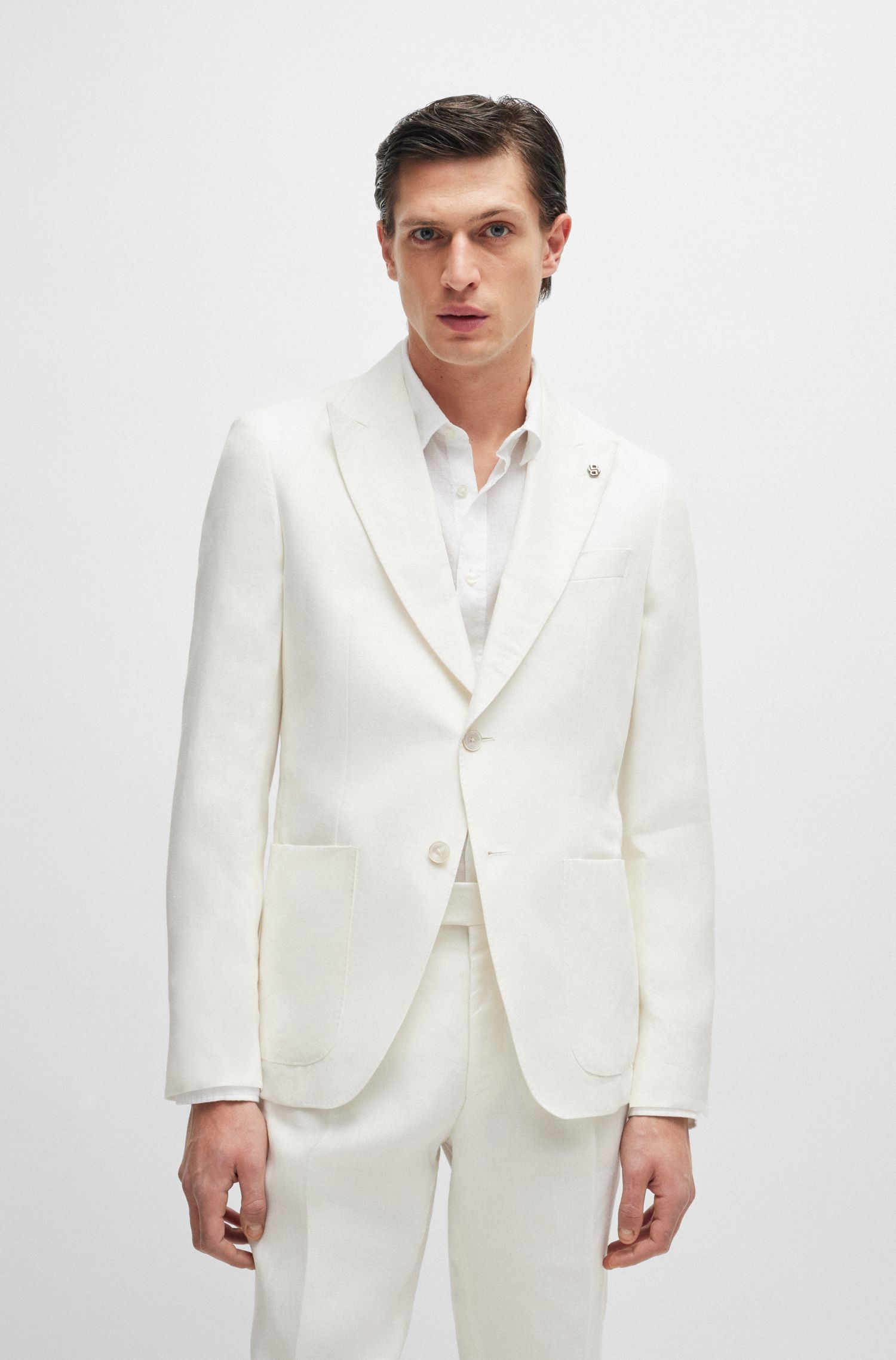 BOSS - Áo vest dáng regular fit từ vải lanh có họa tiết nhỏ