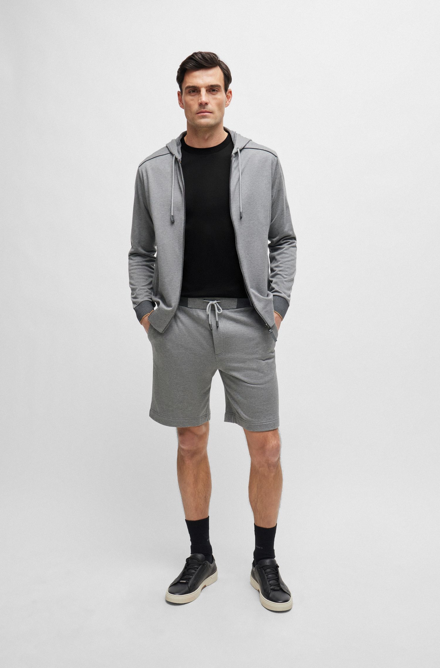 BOSS - Quần short vừa vặn với khăn bông có dây rút