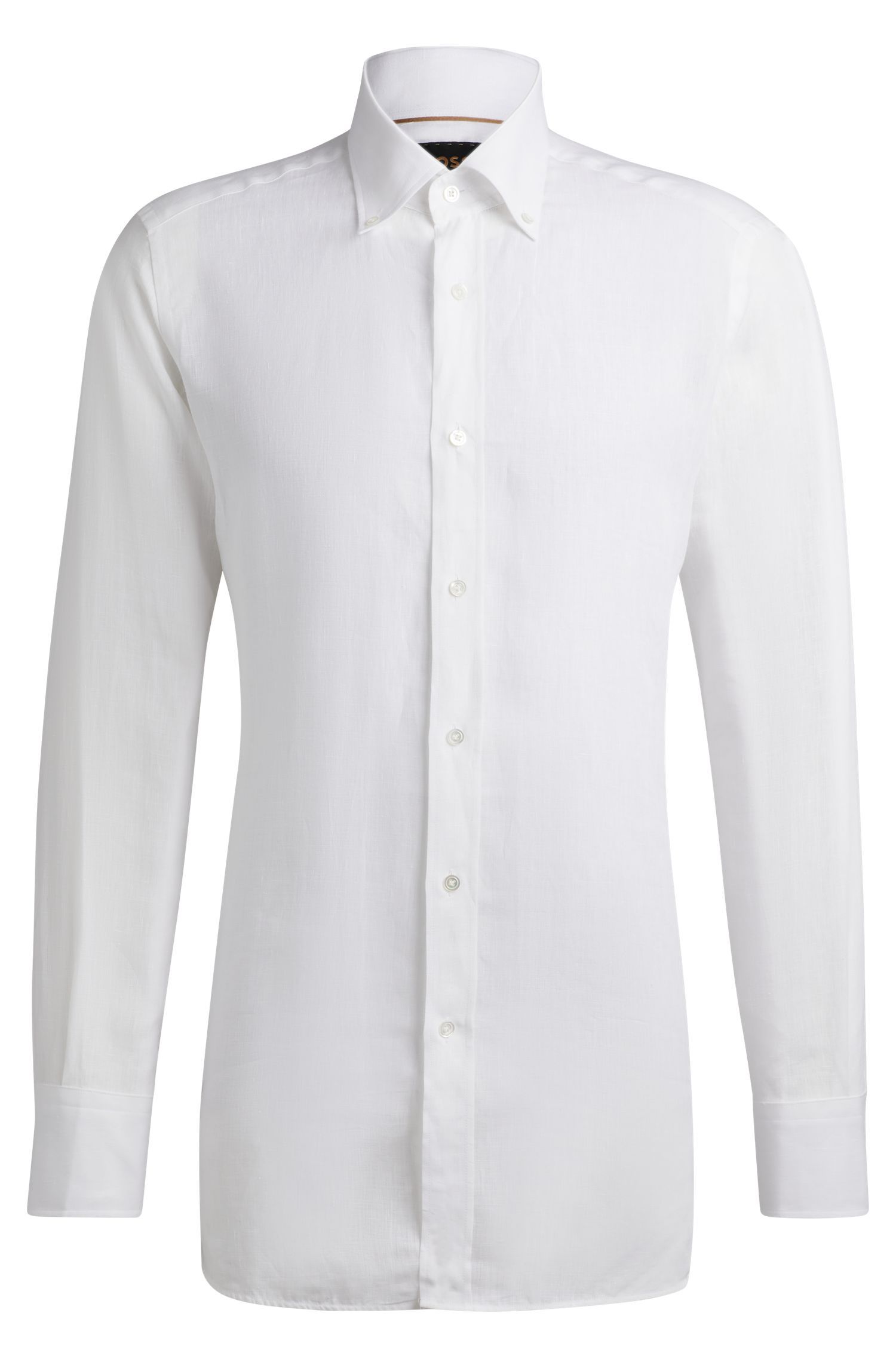 BOSS - Áo sơ mi dài có nút vừa vặn vải linen