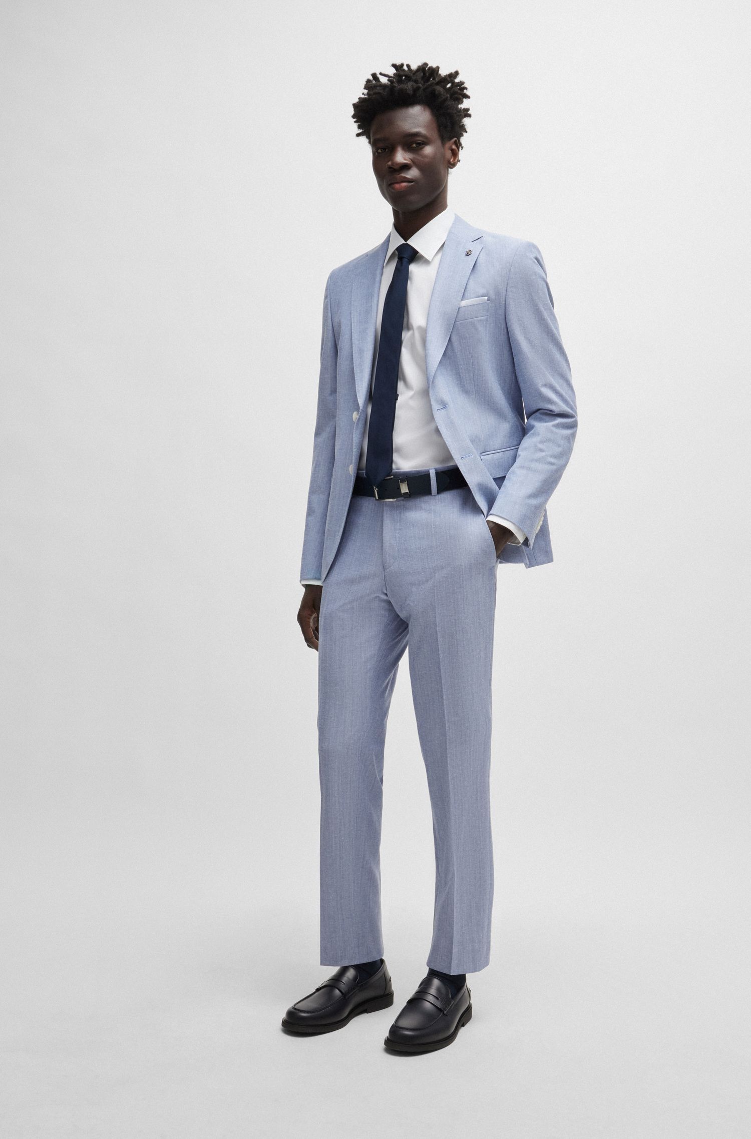 BOSS - Quần dáng ôm vừa vặn hỗn hợp cotton có họa tiết siêu nhỏ