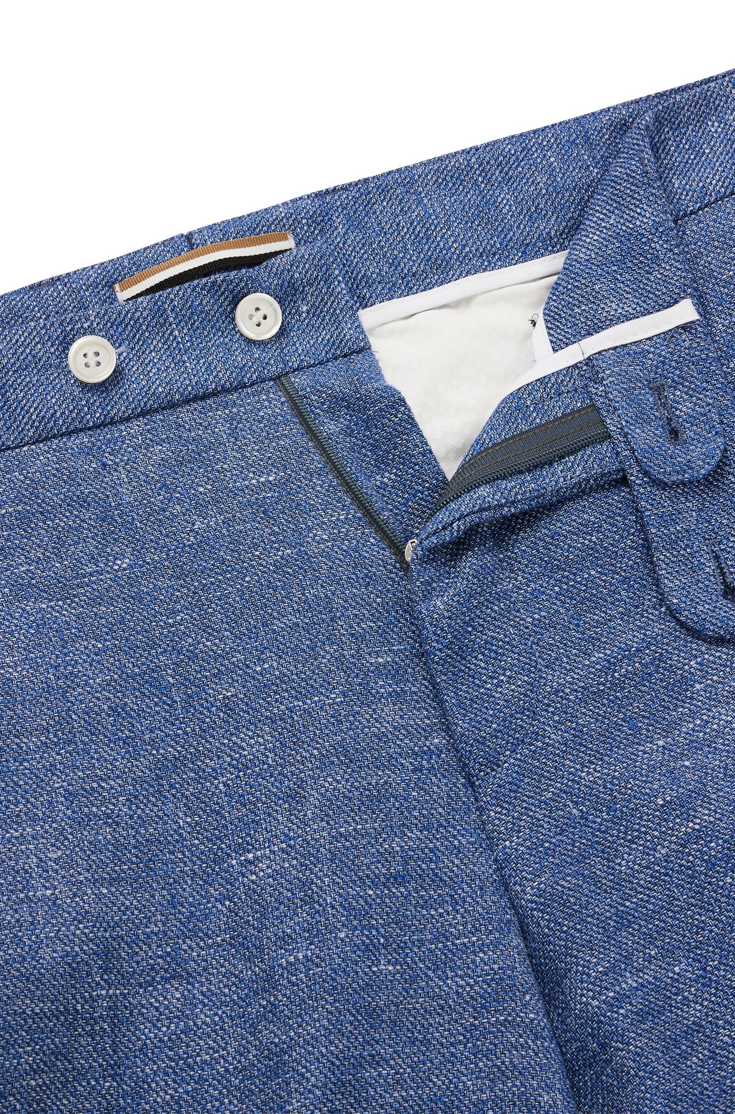 BOSS - Quần dáng ôm vừa vặn vải linen có họa tiết siêu nhỏ