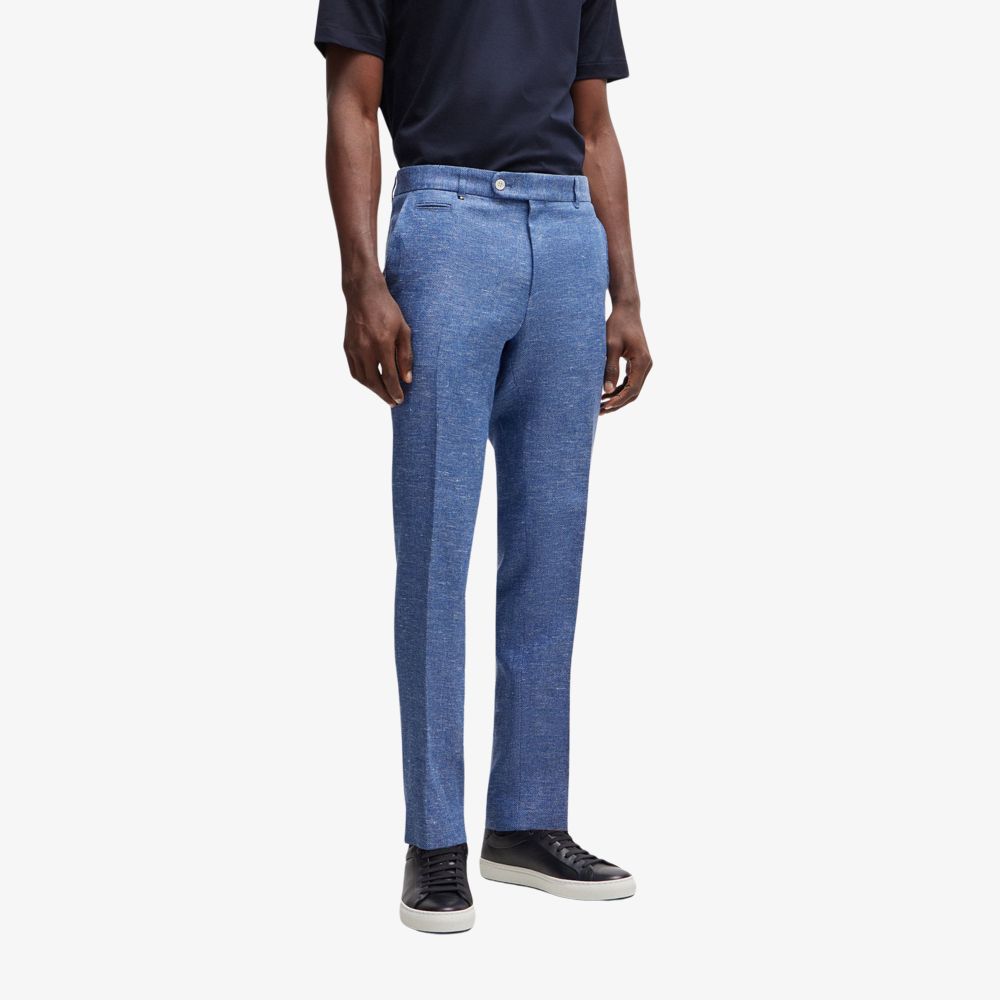 BOSS - Quần dáng ôm vừa vặn vải linen có họa tiết siêu nhỏ