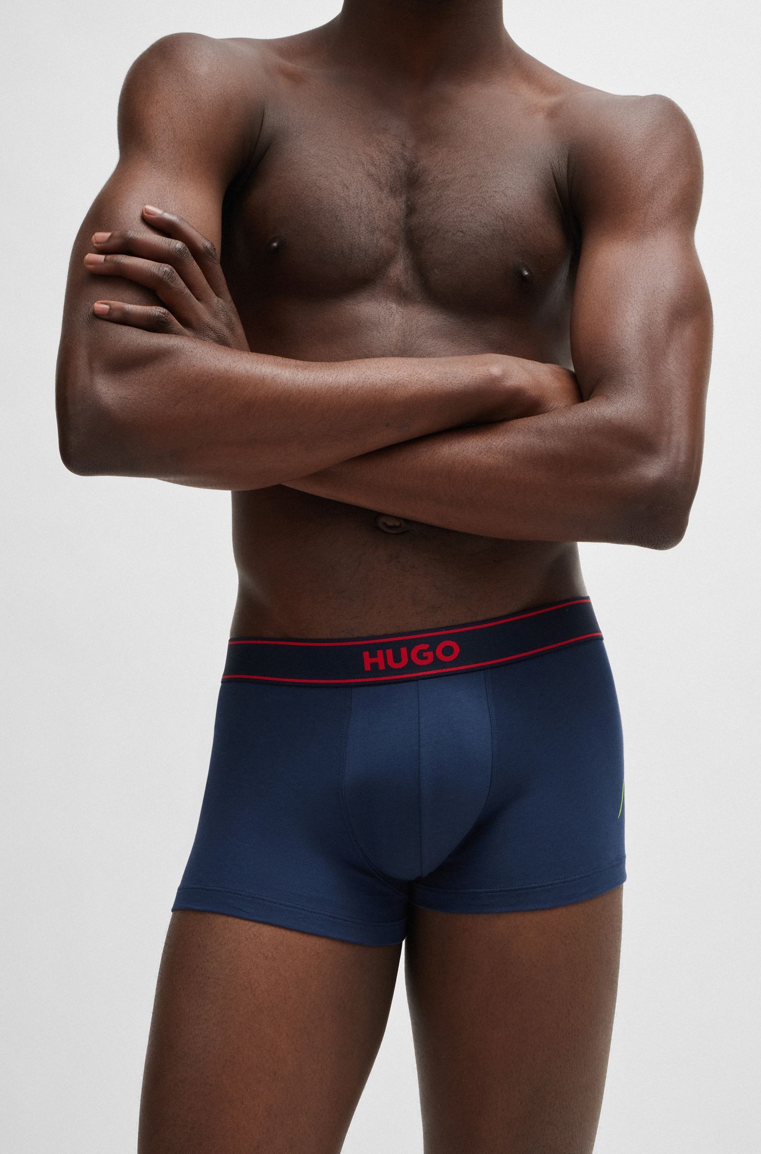 HUGO - Quần lót cotton co giãn với họa tiết logo xếp chồng