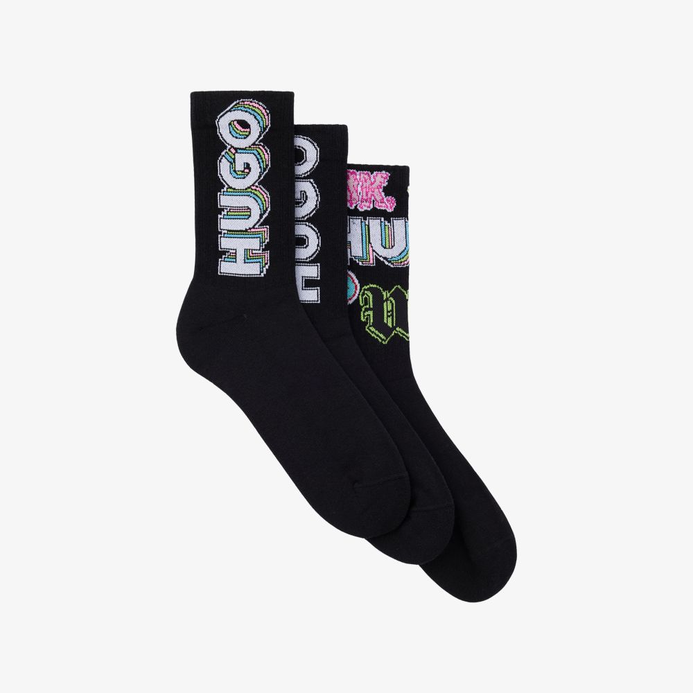 HUGO - Bộ ba tất ngắn cotton-blend in logo