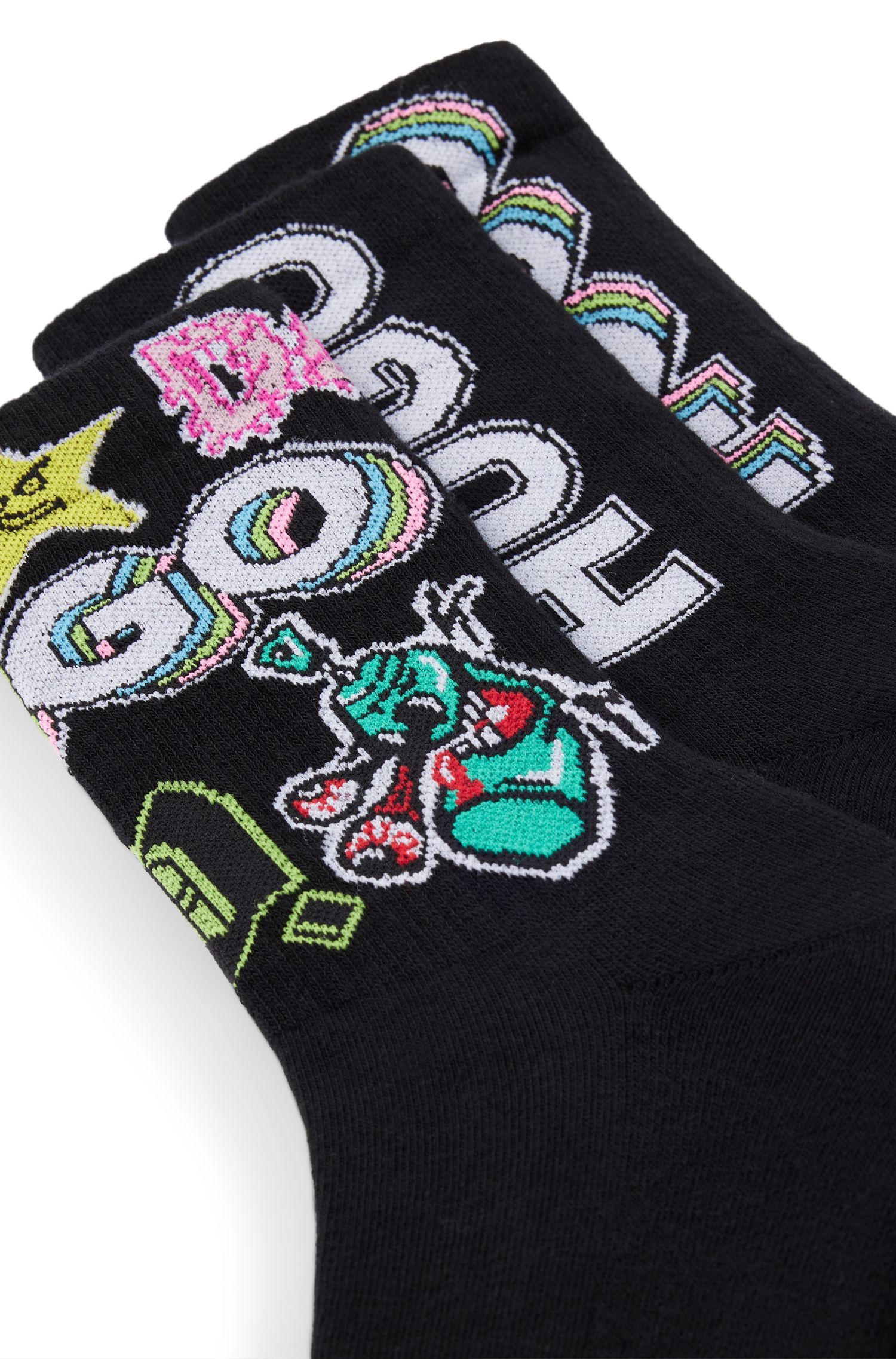 HUGO - Bộ ba tất ngắn cotton-blend in logo