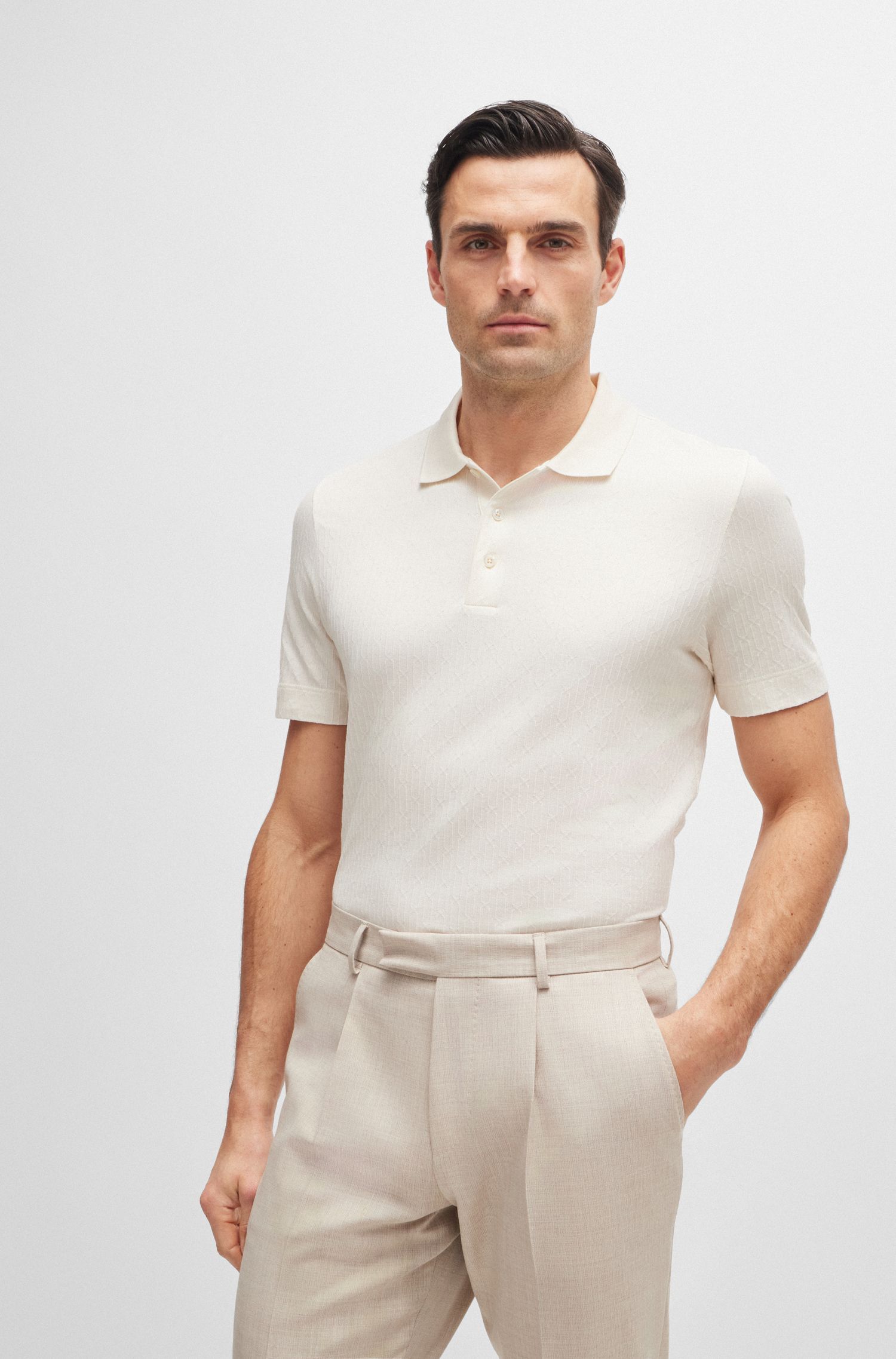 Áo polo regular-fit cotton với lụa chần bông