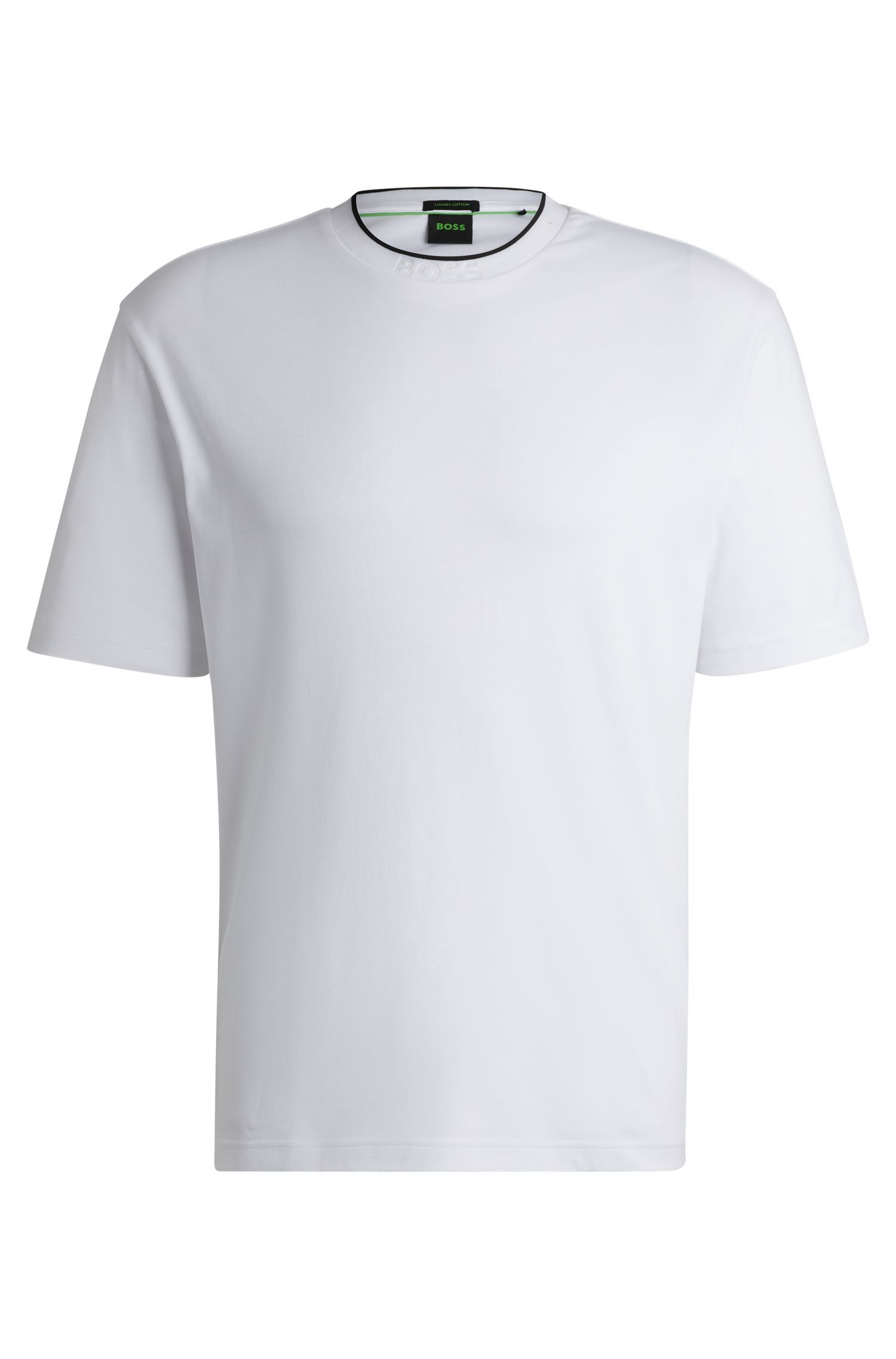 BOSS - Áo thun cotton interlock dáng suông relaxed fit cổ có logo
