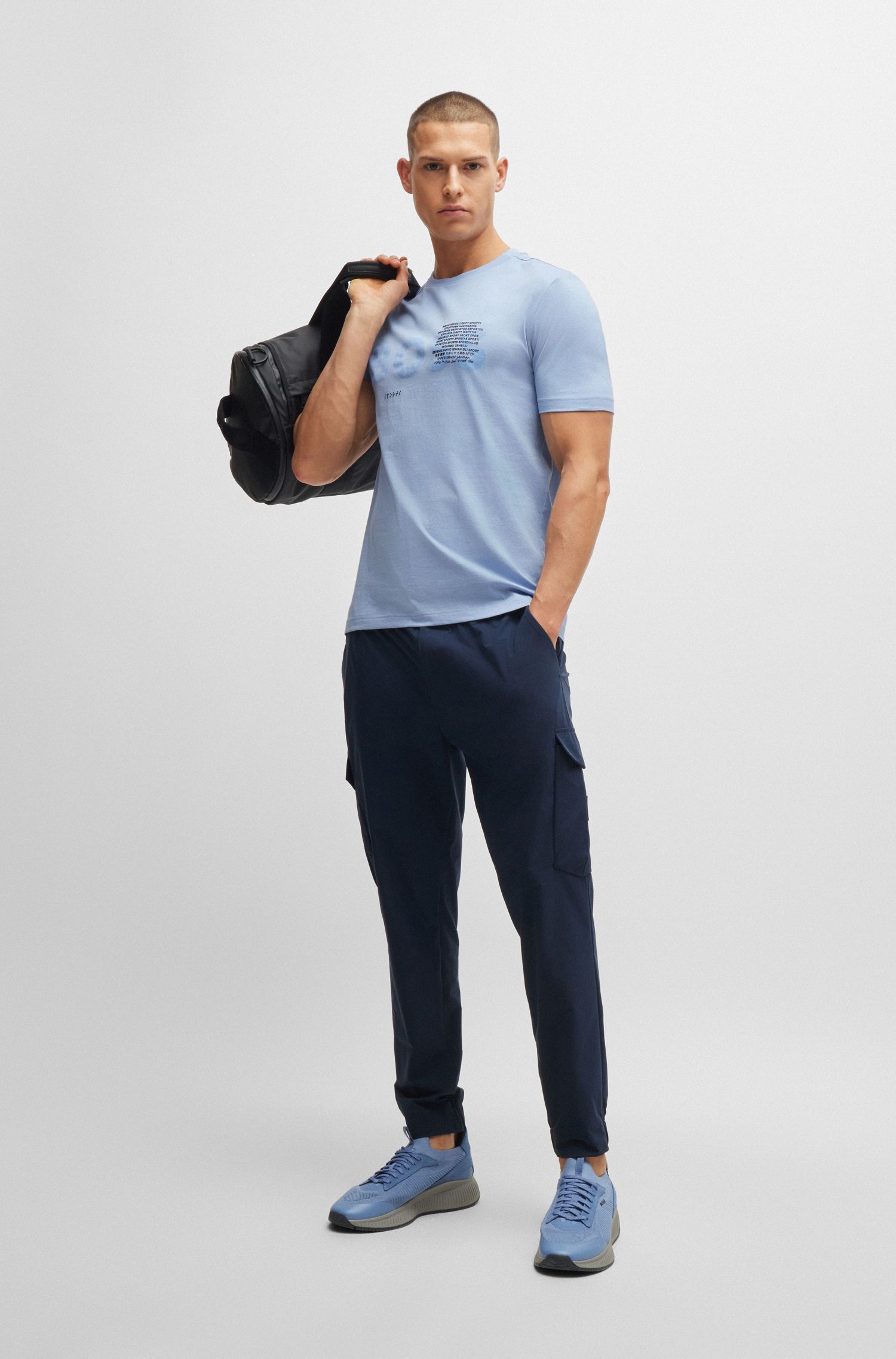 BOSS - Áo thun dáng regular fit vải jersey cotton với hoạ tiết đặc trưng