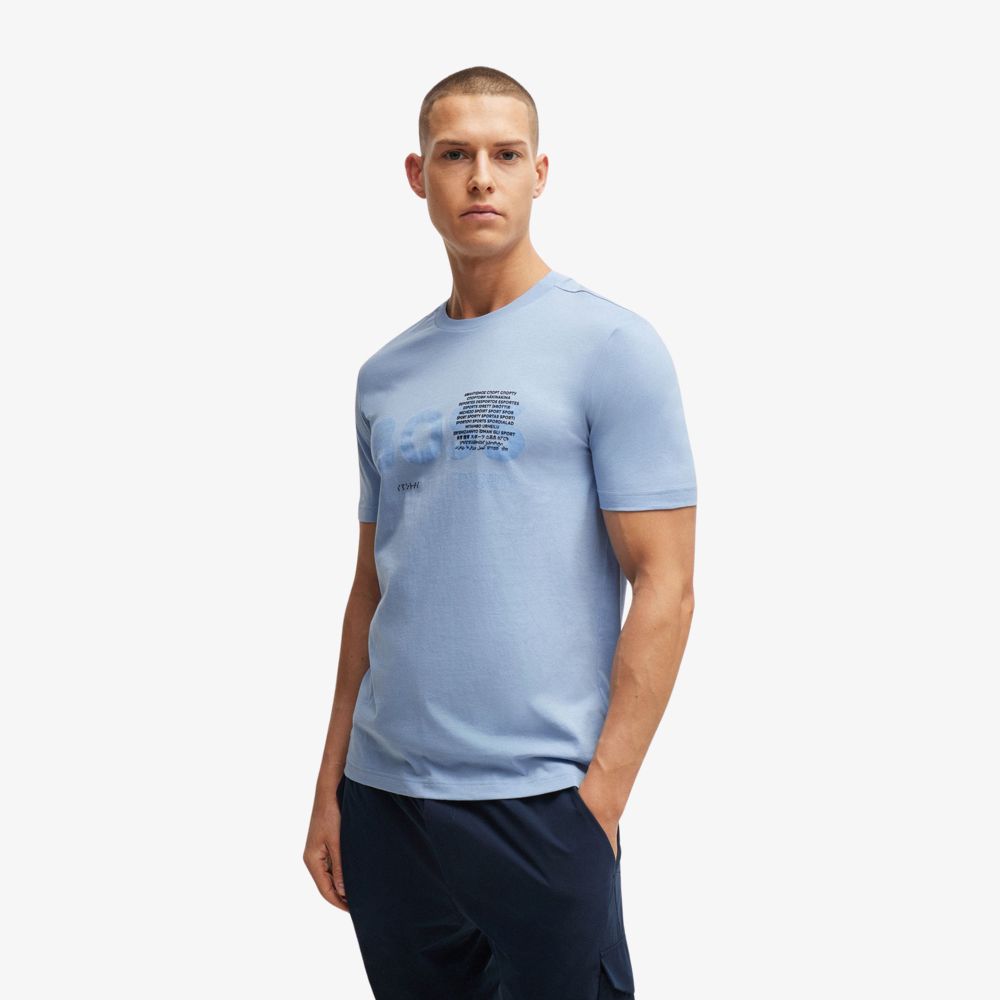 BOSS - Áo thun dáng regular fit vải jersey cotton với hoạ tiết đặc trưng
