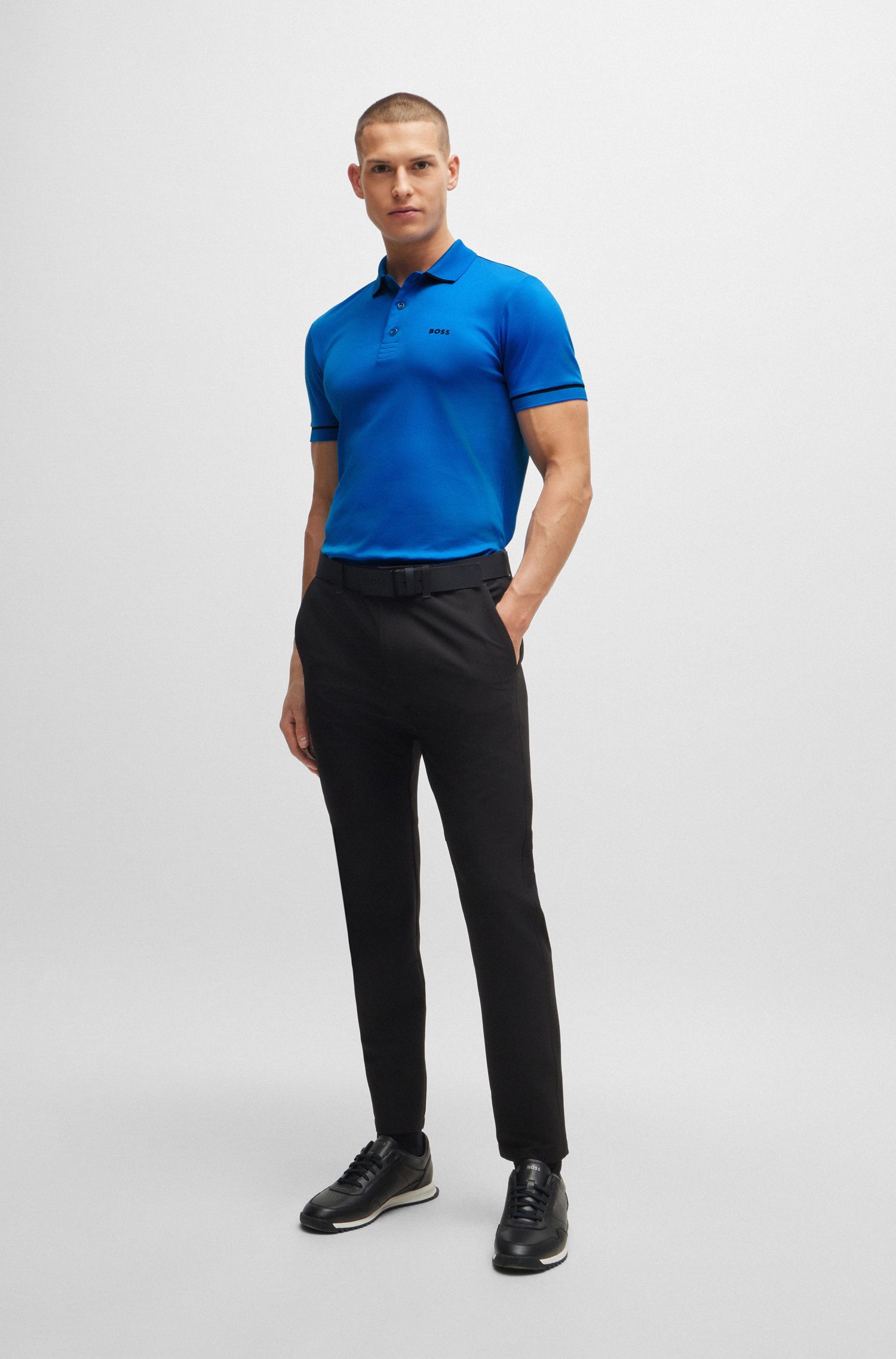 BOSS - Áo polo slim-fit vải dệt kim