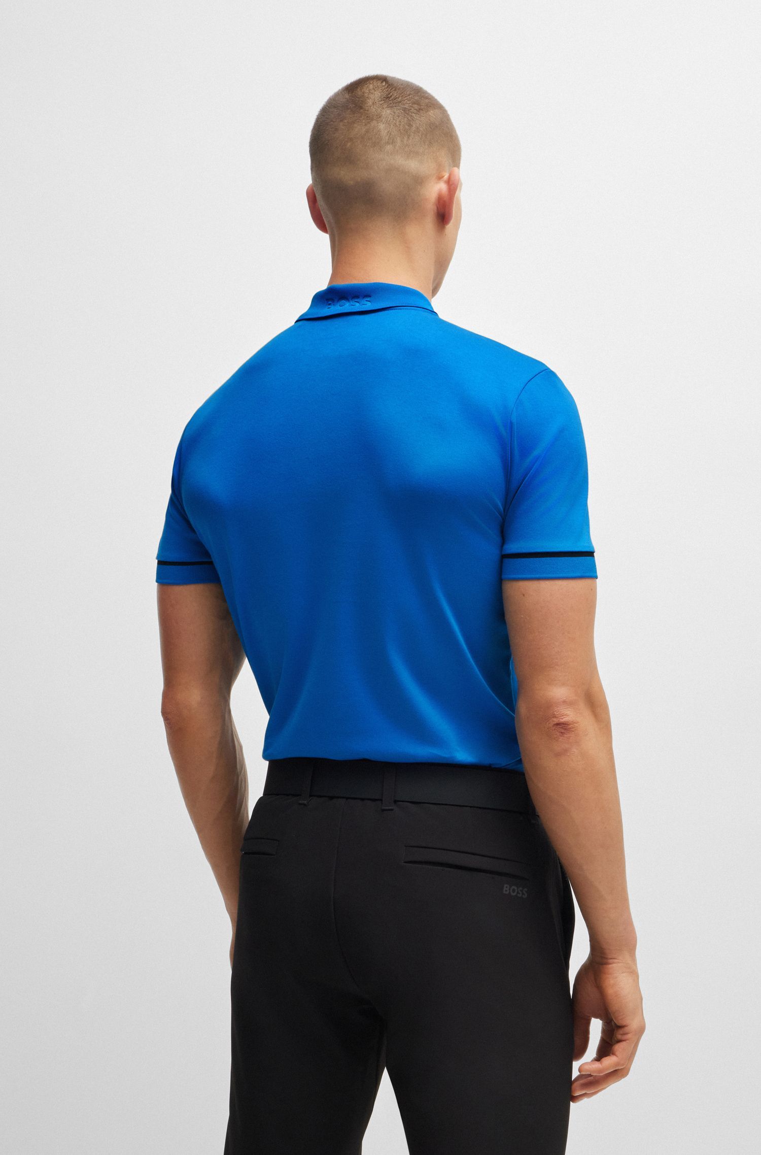 BOSS - Áo polo slim-fit vải dệt kim