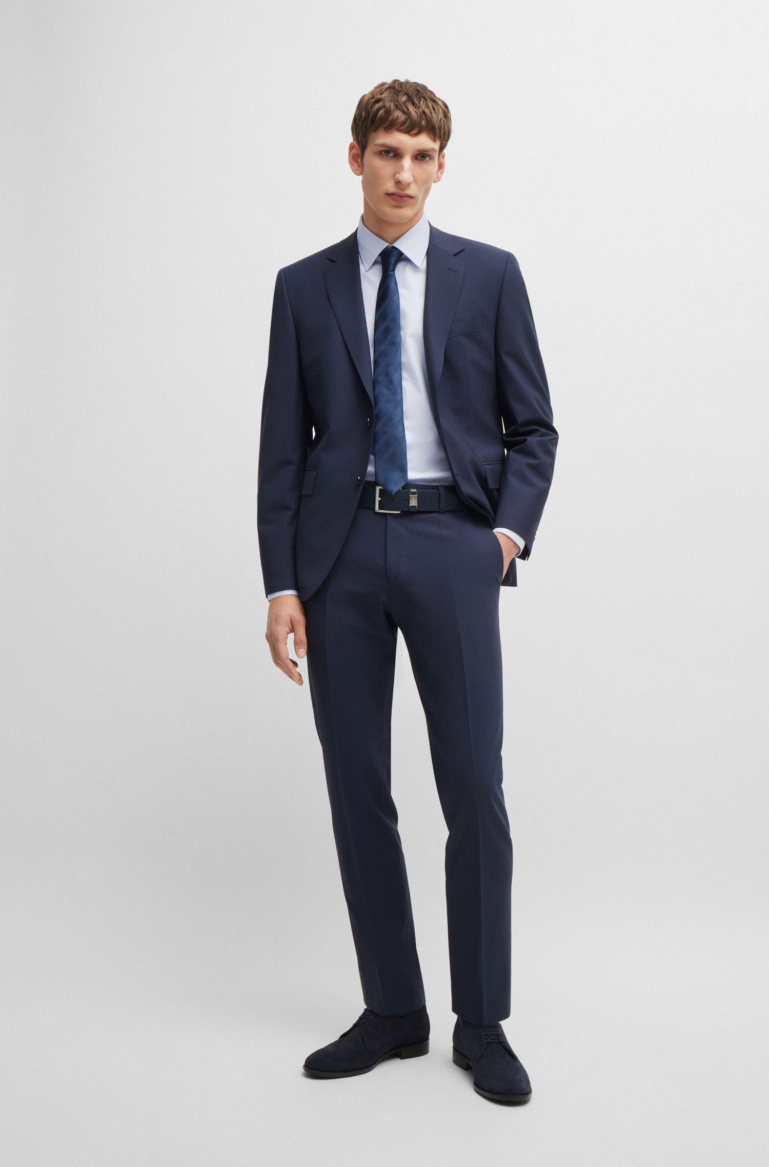 BOSS - Áo sơ mi dáng vừa regular fit cotton co giãn sọc