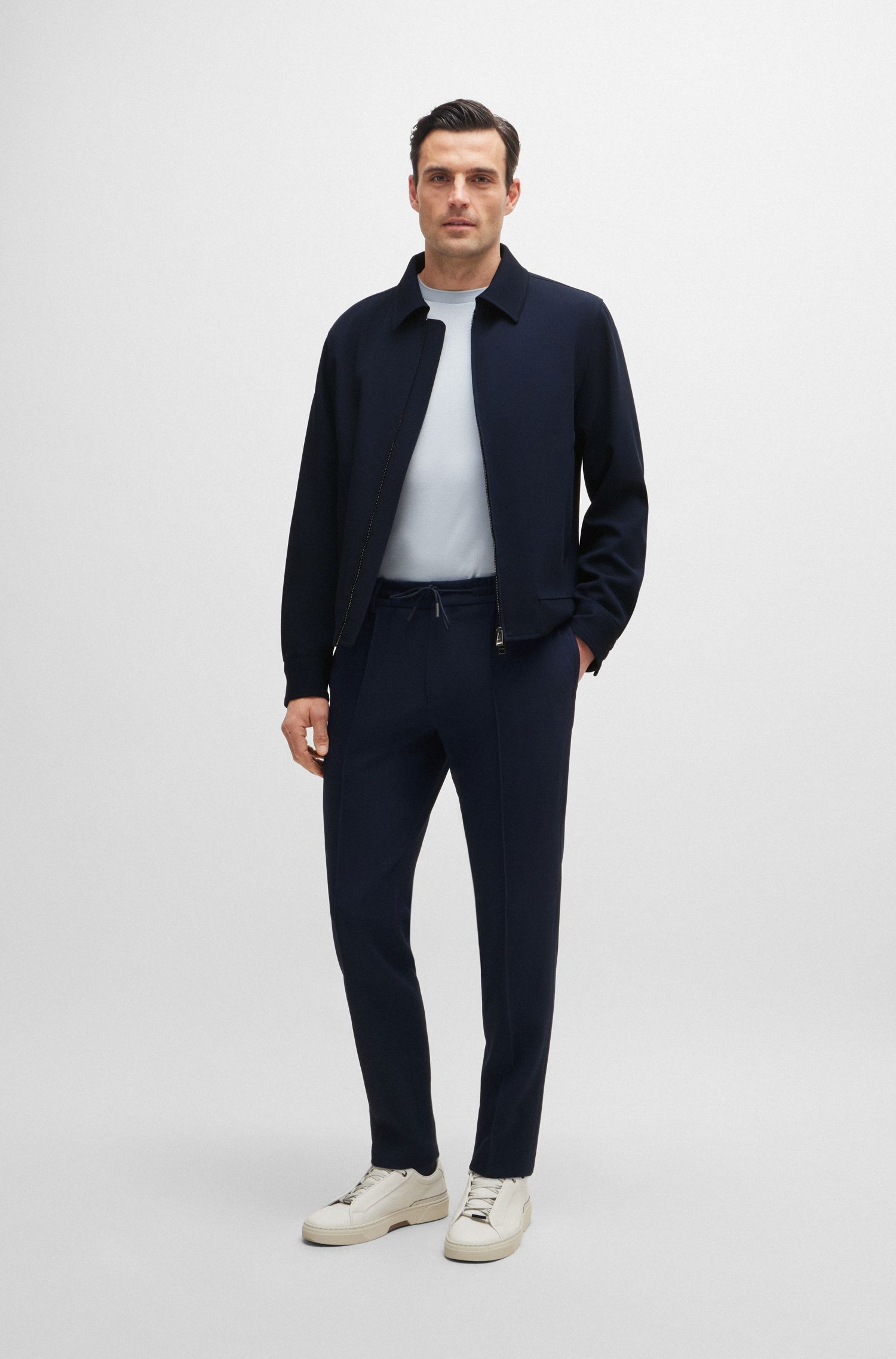 BOSS - Quần dài slim-fit từ len nguyên chất co giãn