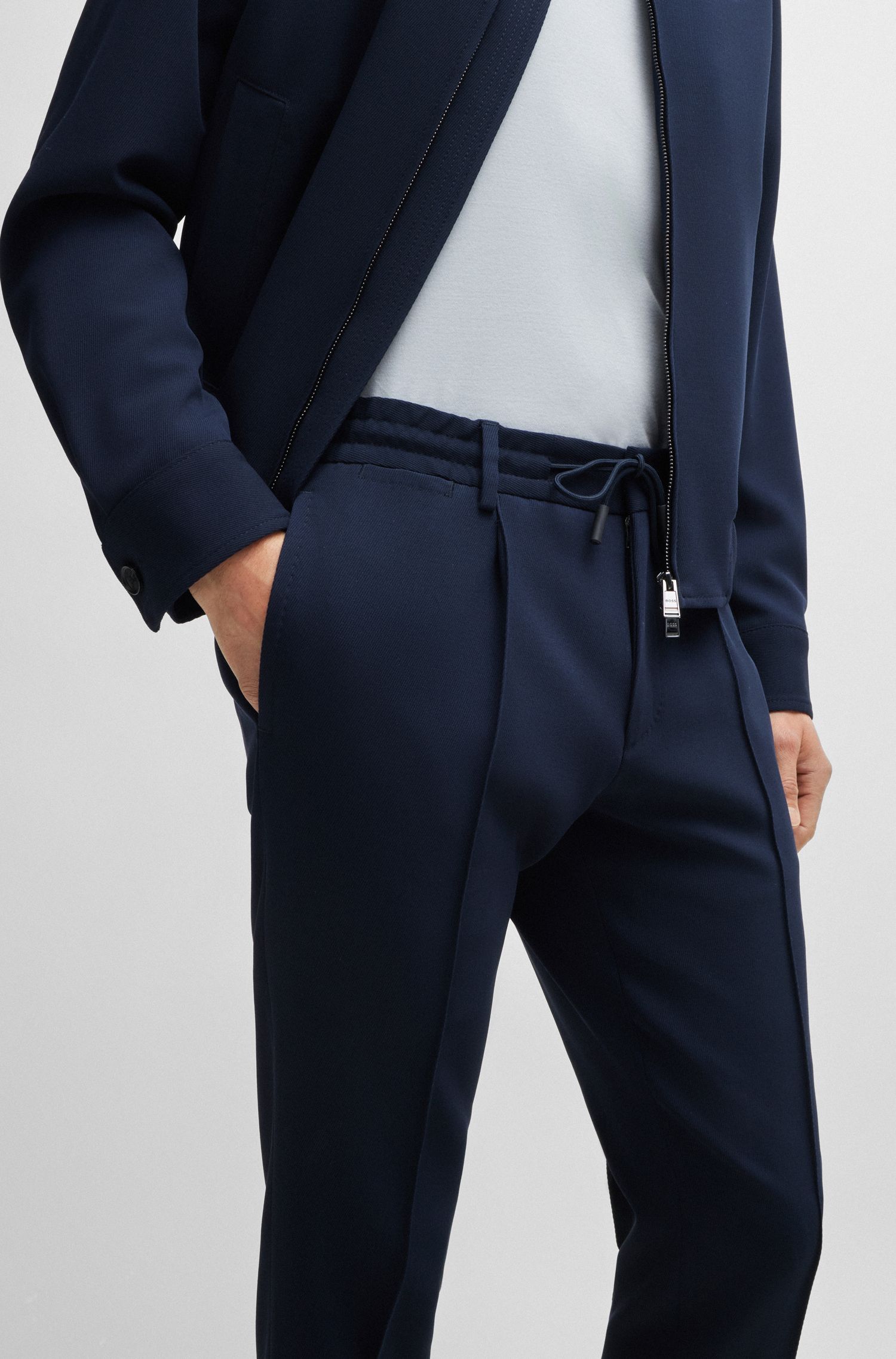 BOSS - Quần dài slim-fit từ len nguyên chất co giãn
