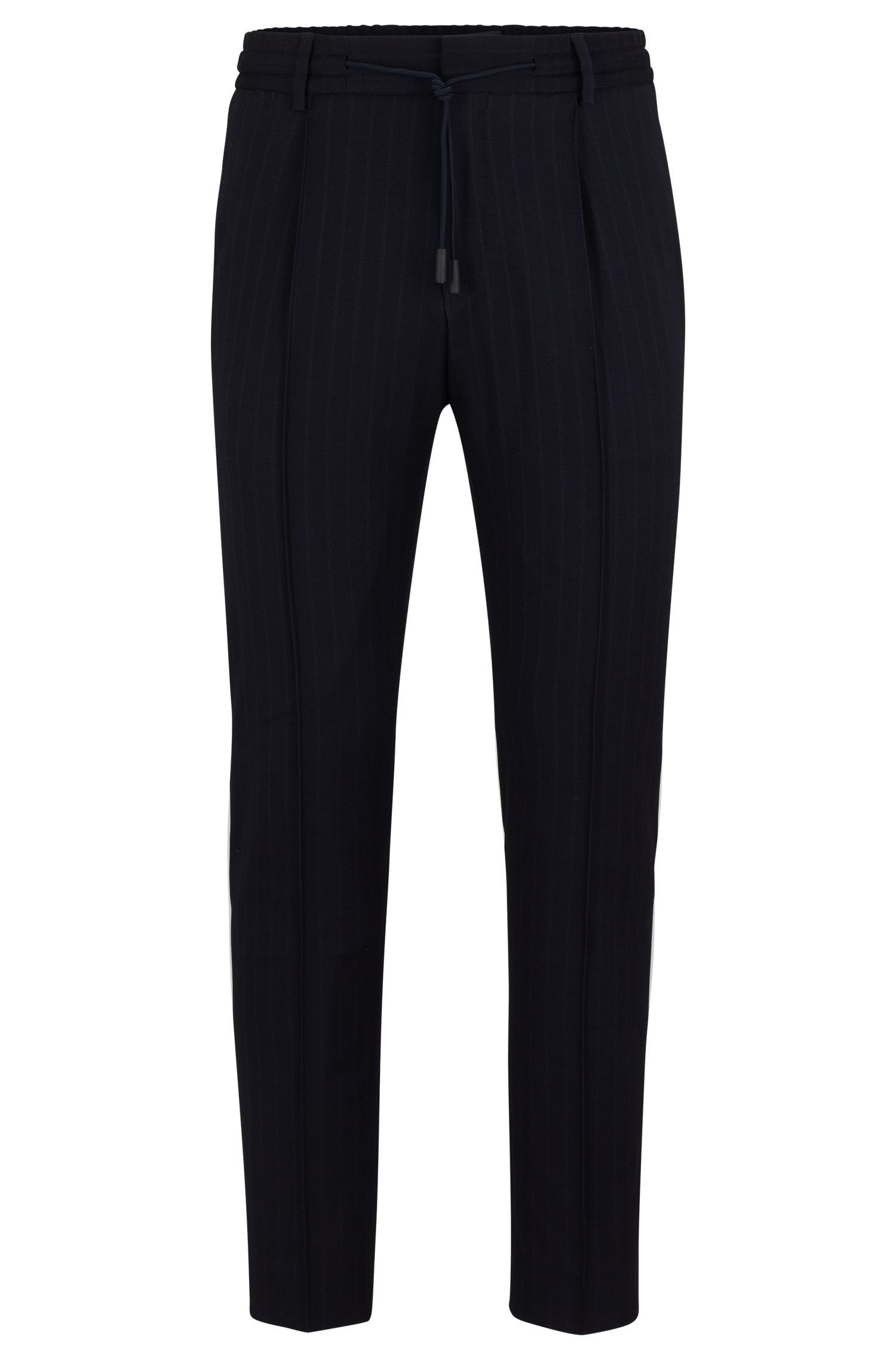 BOSS - Quần âu slim-fit vải len sọc
