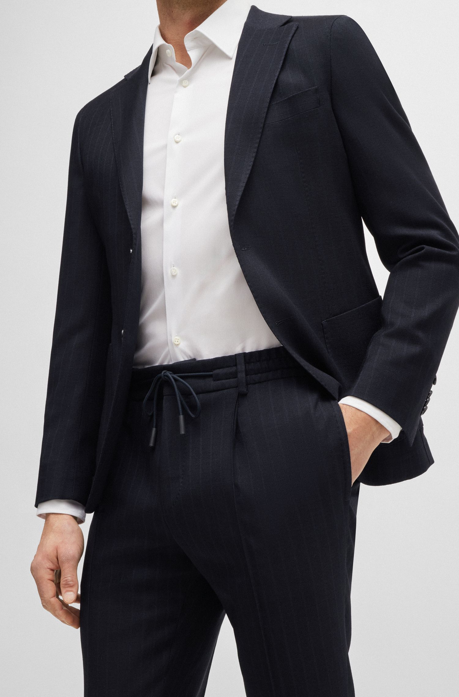 BOSS - Quần âu slim-fit vải len sọc