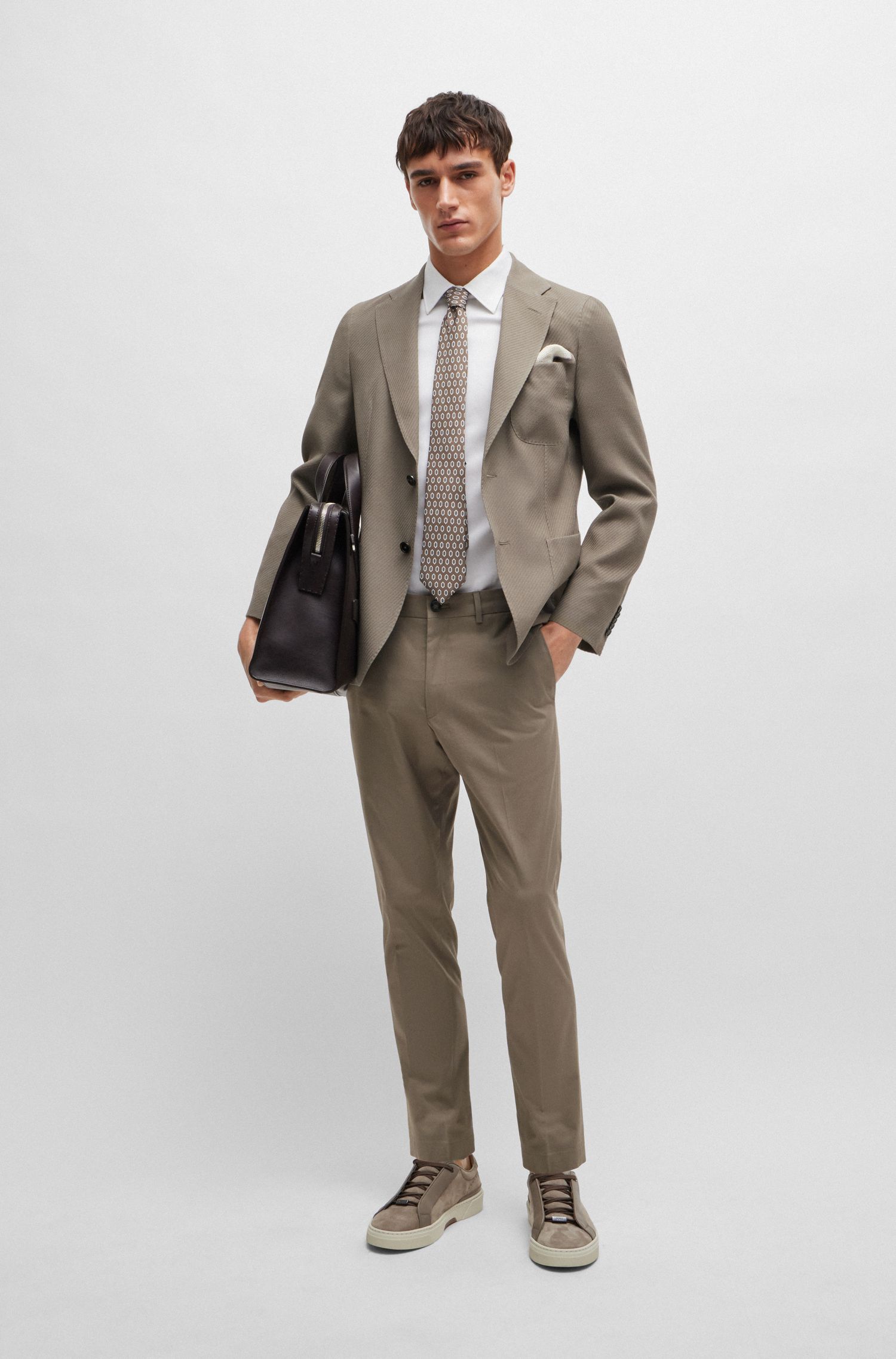 BOSS - Áo khoác slim-fit từ len và cotton nguyên chất