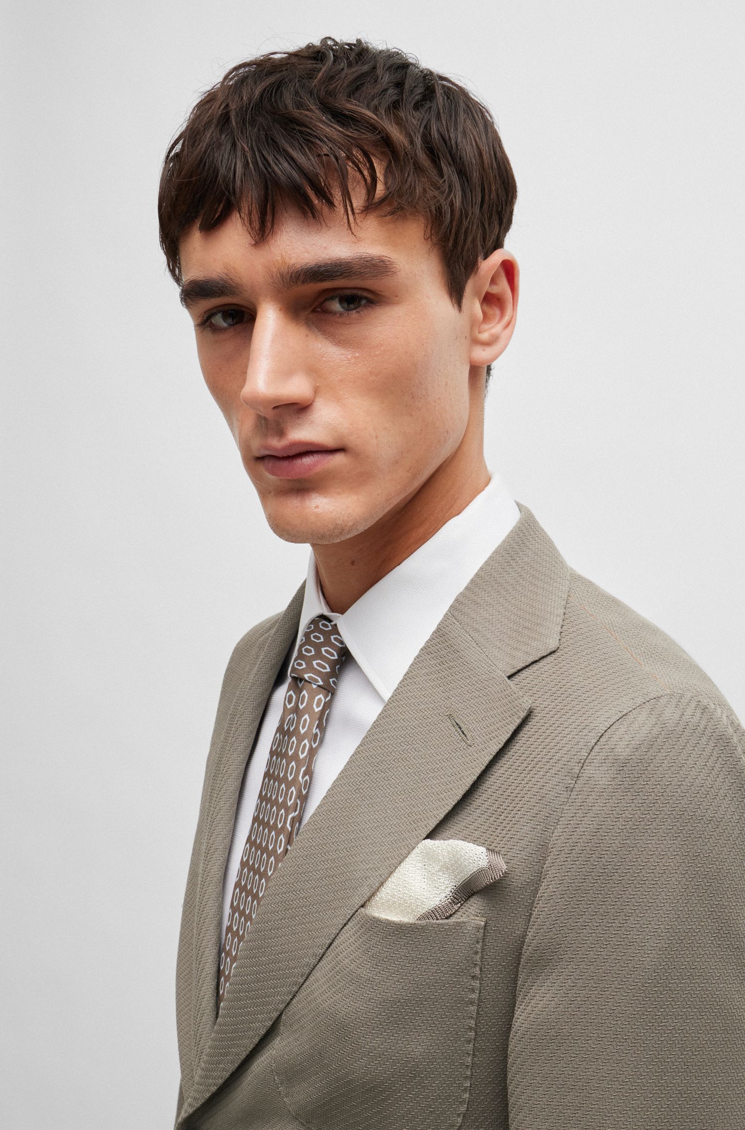 BOSS - Áo khoác slim-fit từ len và cotton nguyên chất