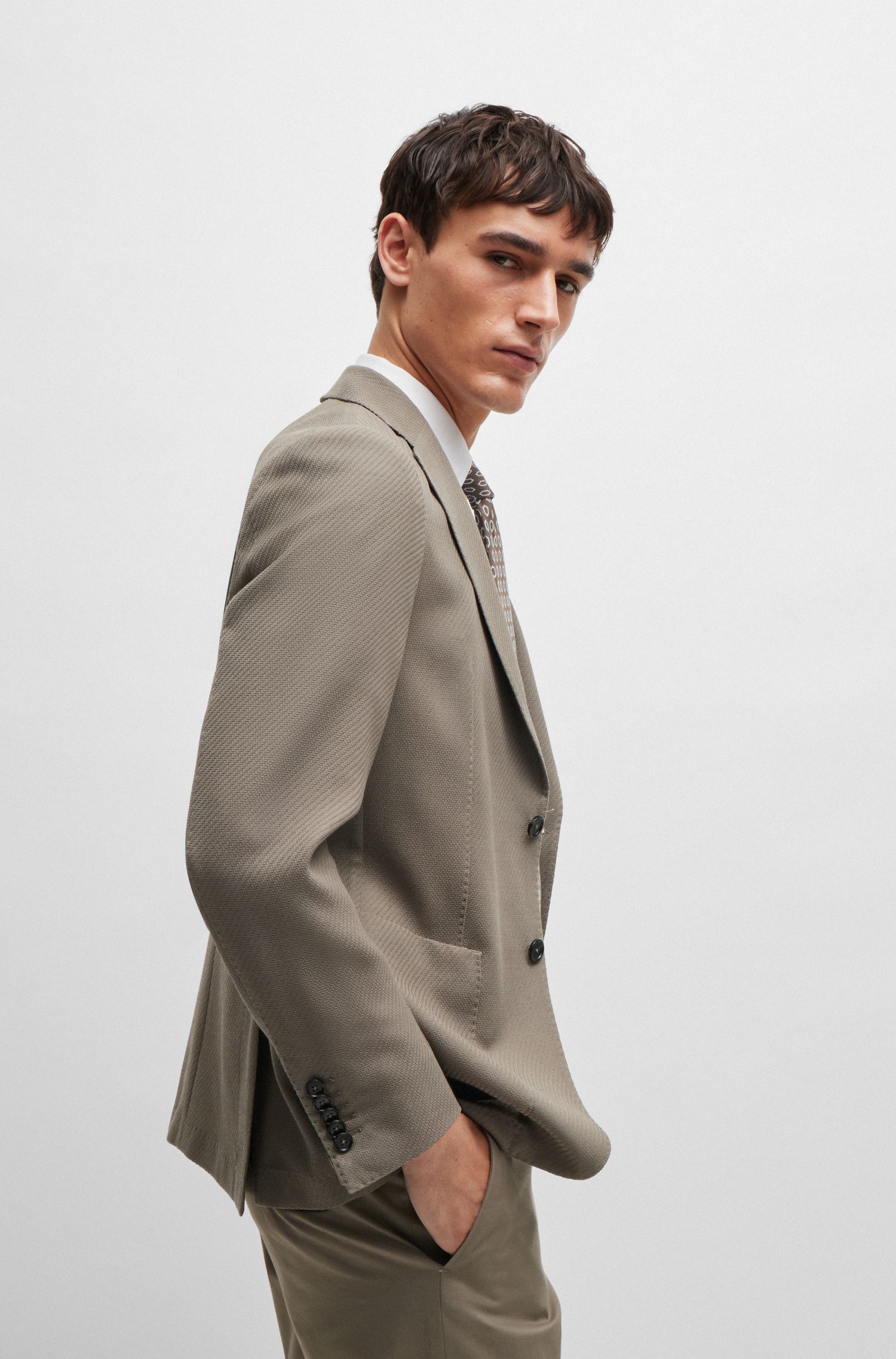 BOSS - Áo khoác slim-fit từ len và cotton nguyên chất