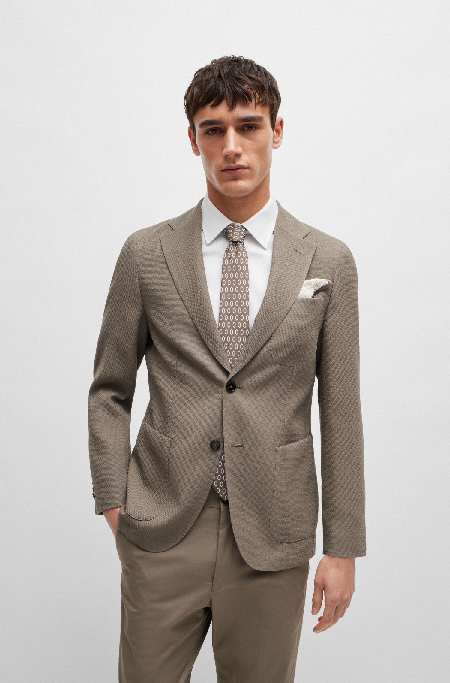 BOSS - Áo khoác slim-fit từ len và cotton nguyên chất