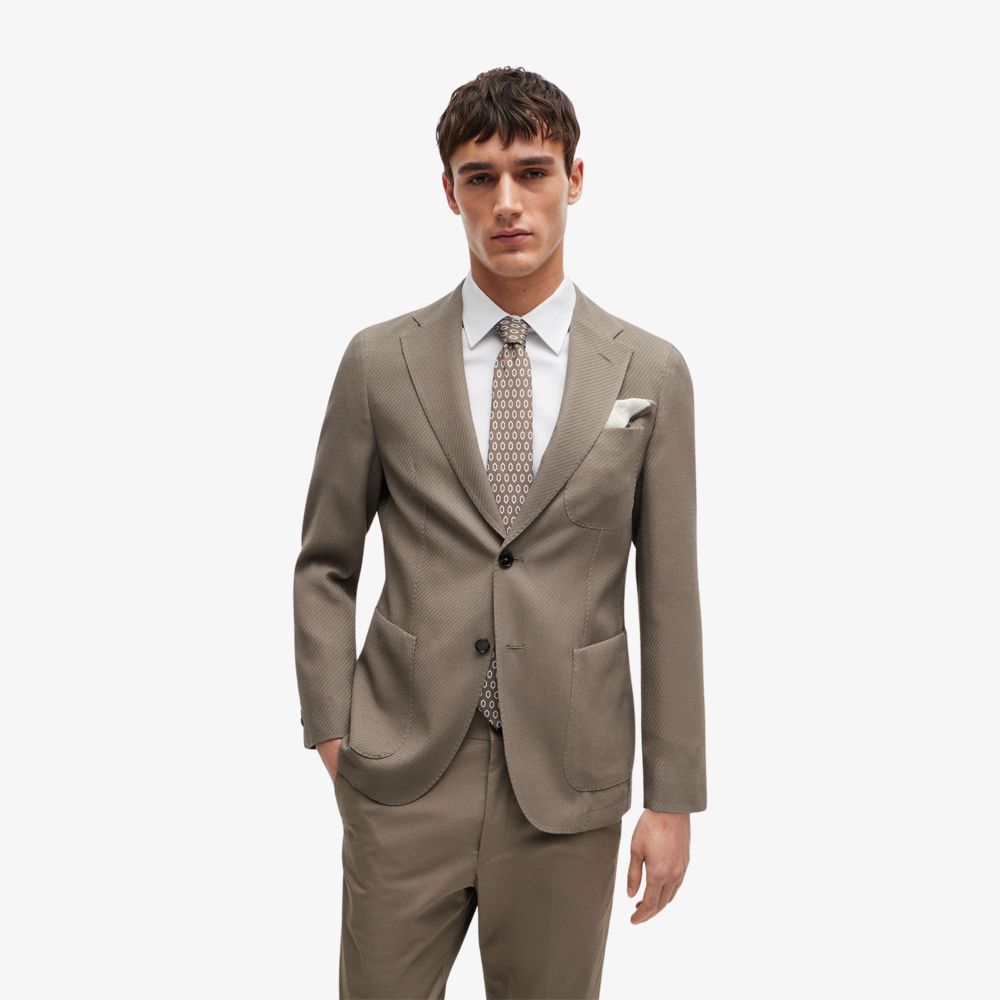 BOSS - Áo khoác slim-fit từ len và cotton nguyên chất