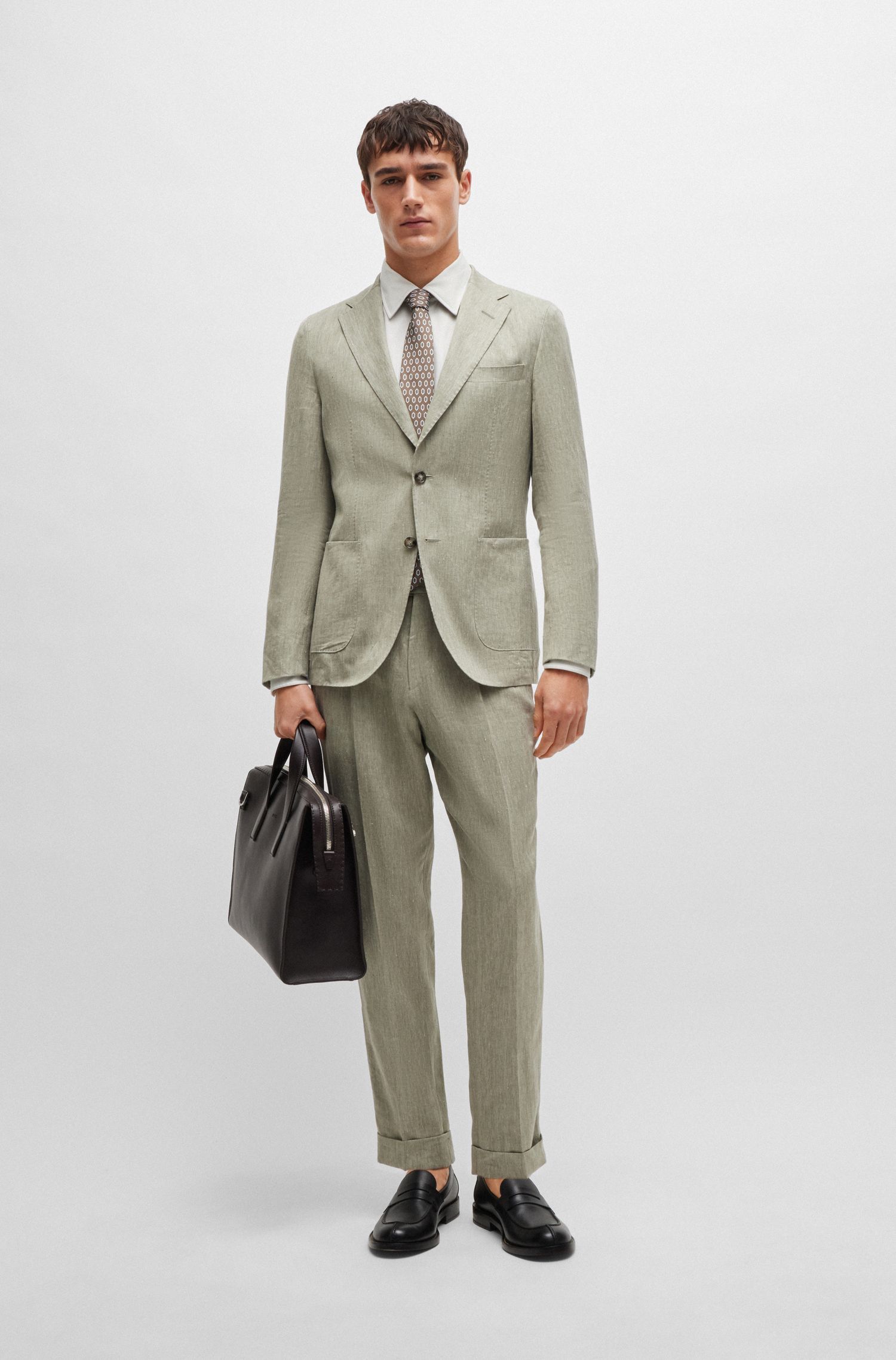 BOSS - Áo sơ mi dáng ôm slim fit cotton co giãn