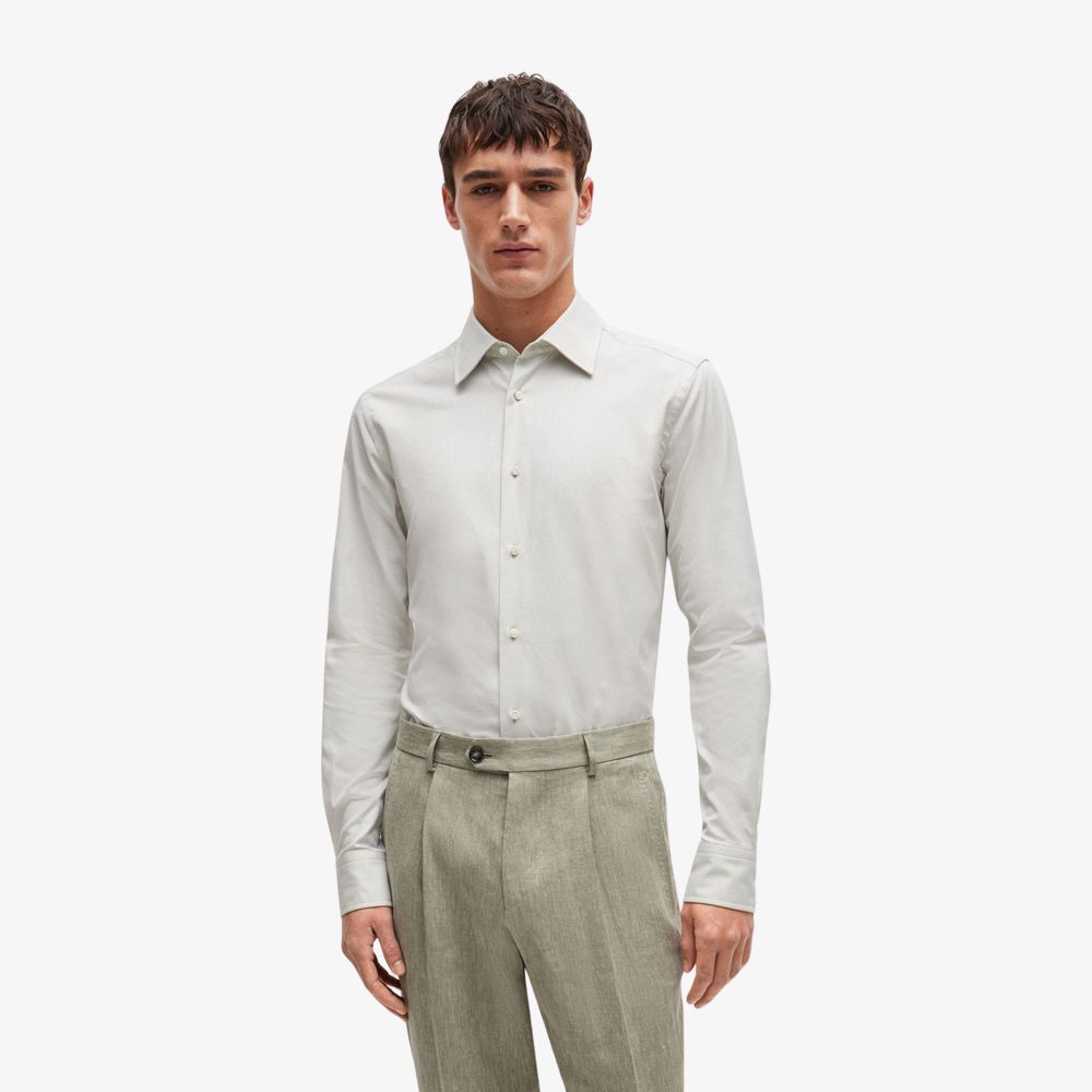BOSS - Áo sơ mi dáng ôm slim fit cotton co giãn