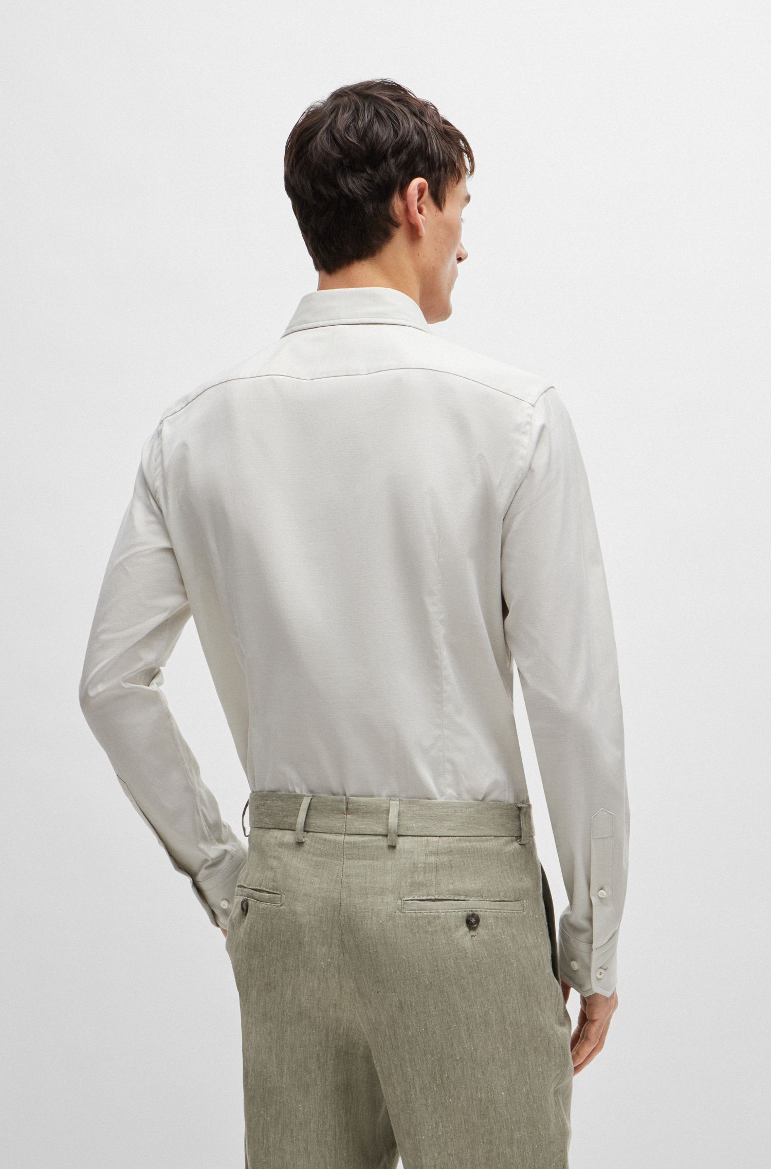 BOSS - Áo sơ mi dáng ôm slim fit cotton co giãn
