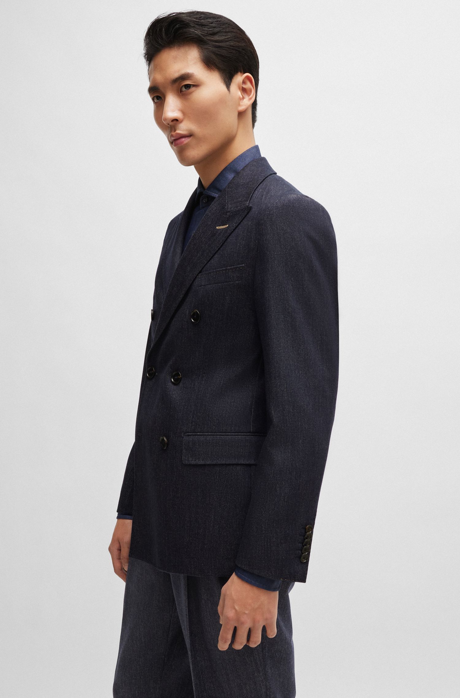 BOSS - Áo khoác slim-fit len nguyên chất hiệu ứng denim