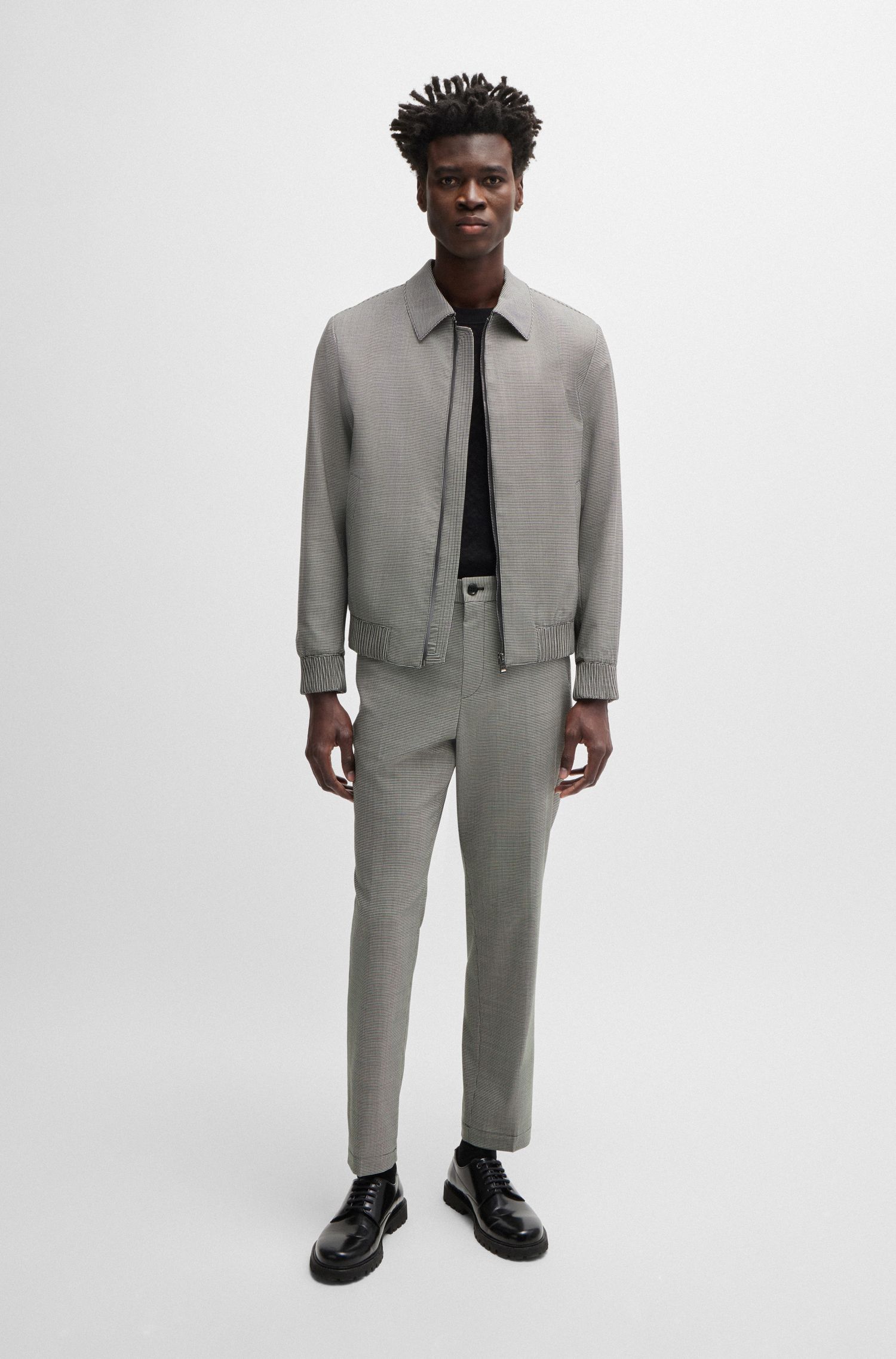 BOSS - Quần âu relaxed-fit họa tiết houndstooth