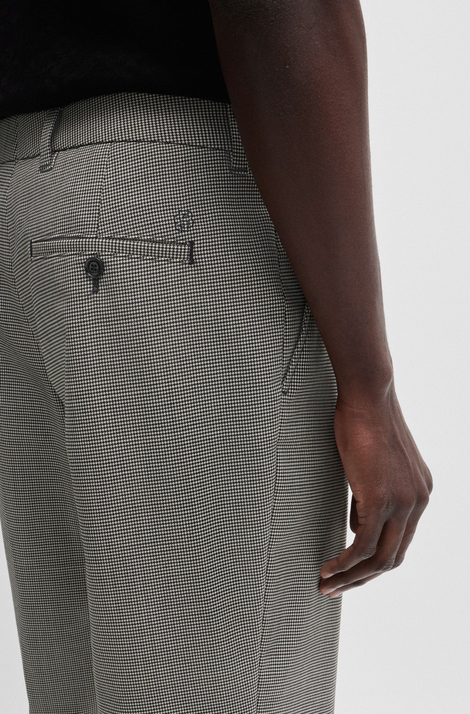 BOSS - Quần âu relaxed-fit họa tiết houndstooth