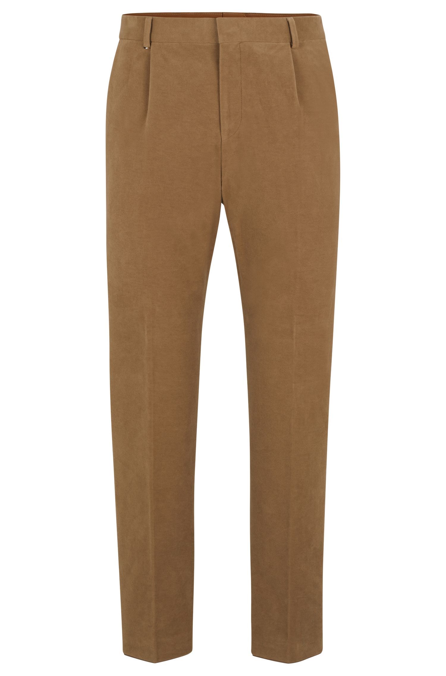 BOSS - Quần tây relaxed-fit vải cotton twill dệt