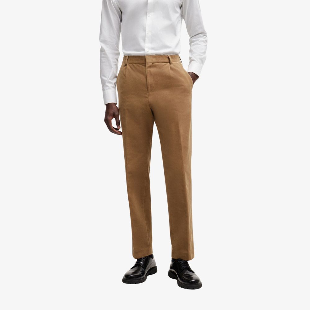 BOSS - Quần tây relaxed-fit vải cotton twill dệt