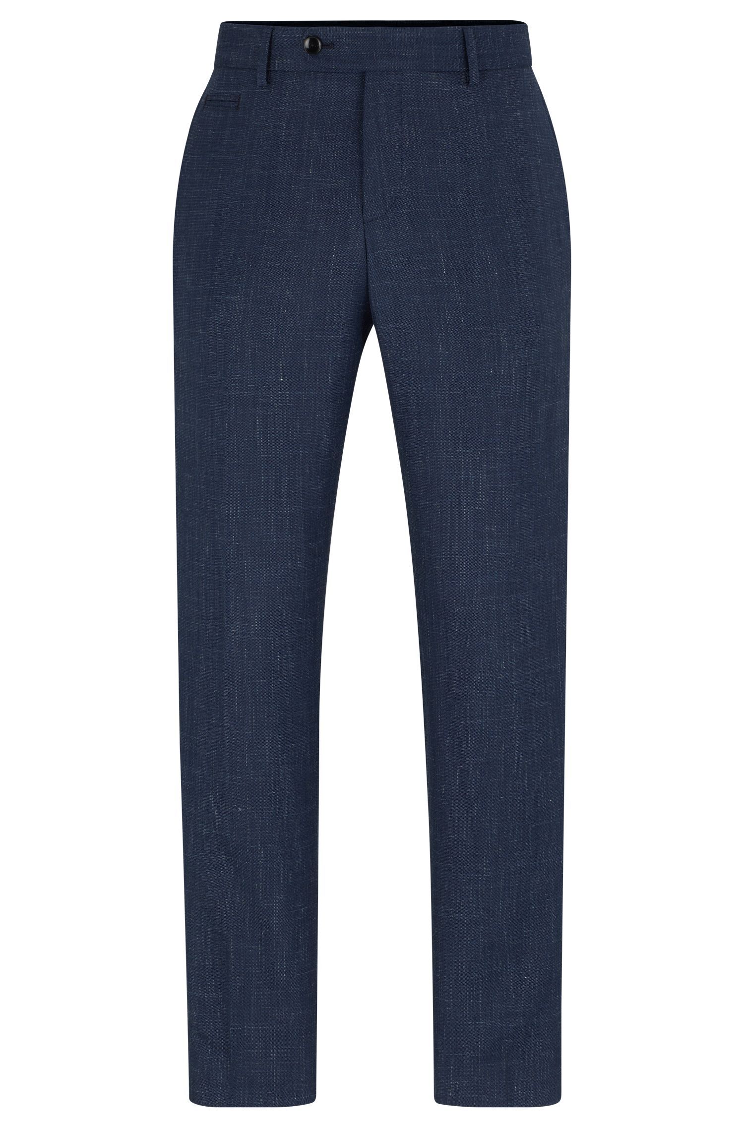 BOSS - Quần âu dáng ôm slim fit vải len và linen