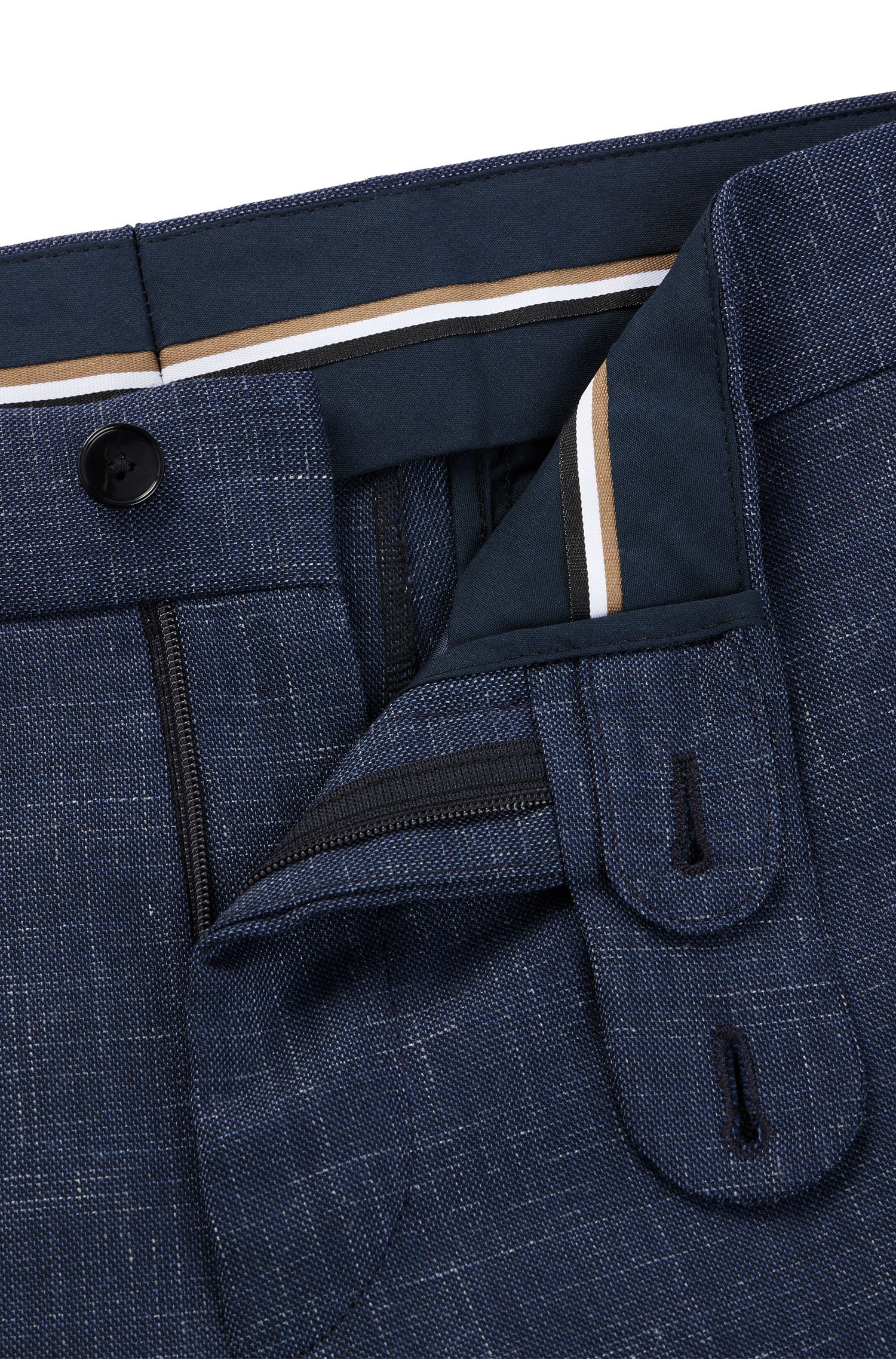 BOSS - Quần âu dáng ôm slim fit vải len và linen