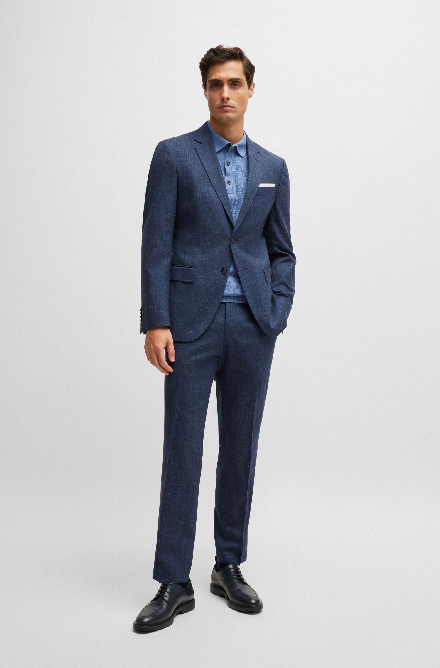 BOSS - Quần âu dáng ôm slim fit vải len và linen