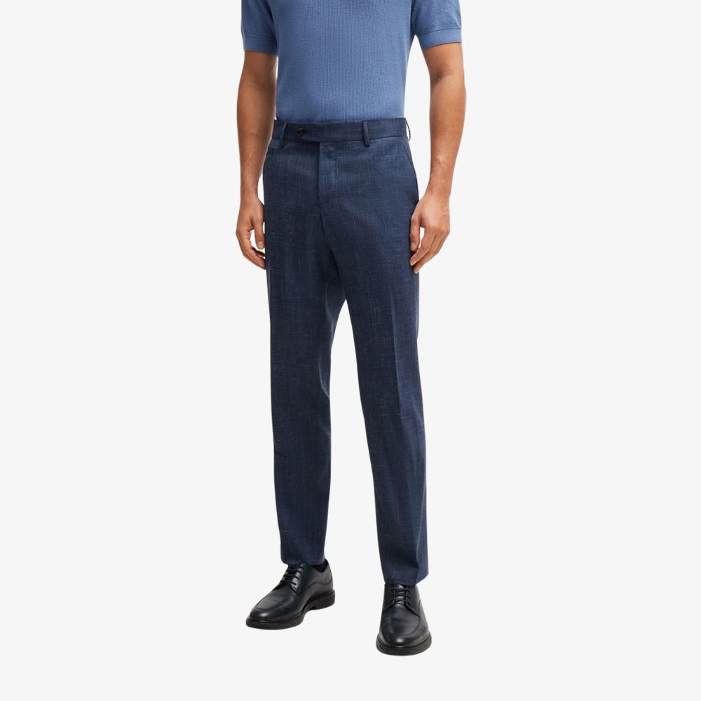 BOSS - Quần âu dáng ôm slim fit vải len và linen