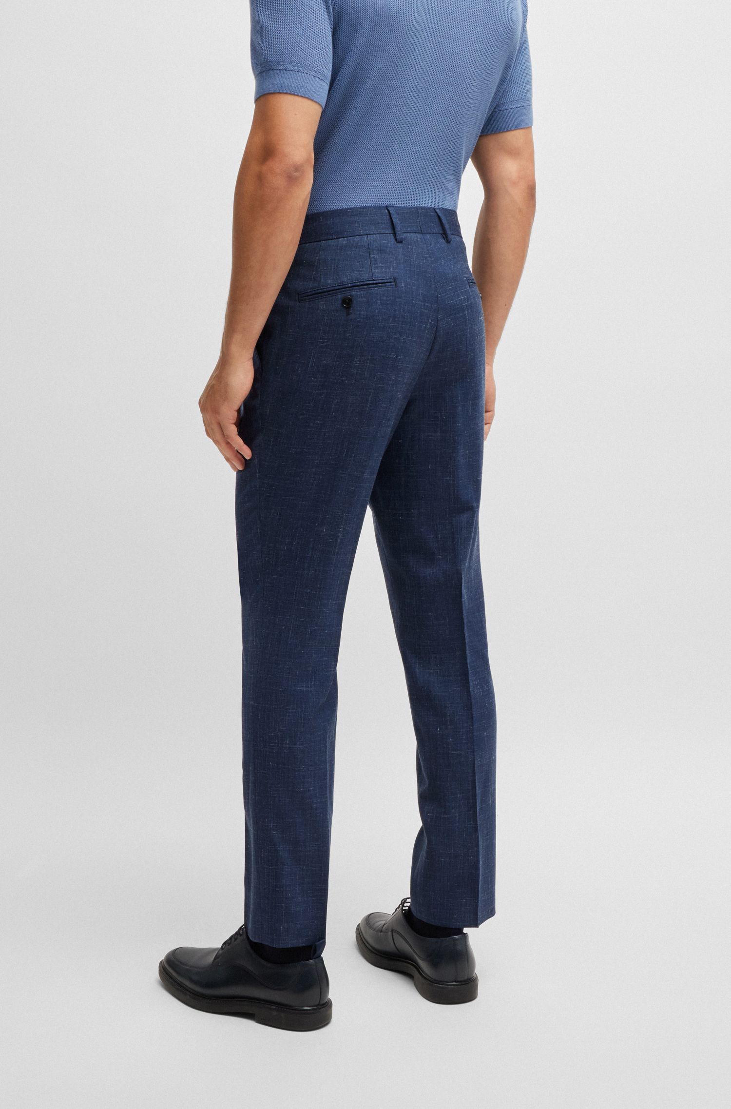 BOSS - Quần âu dáng ôm slim fit vải len và linen