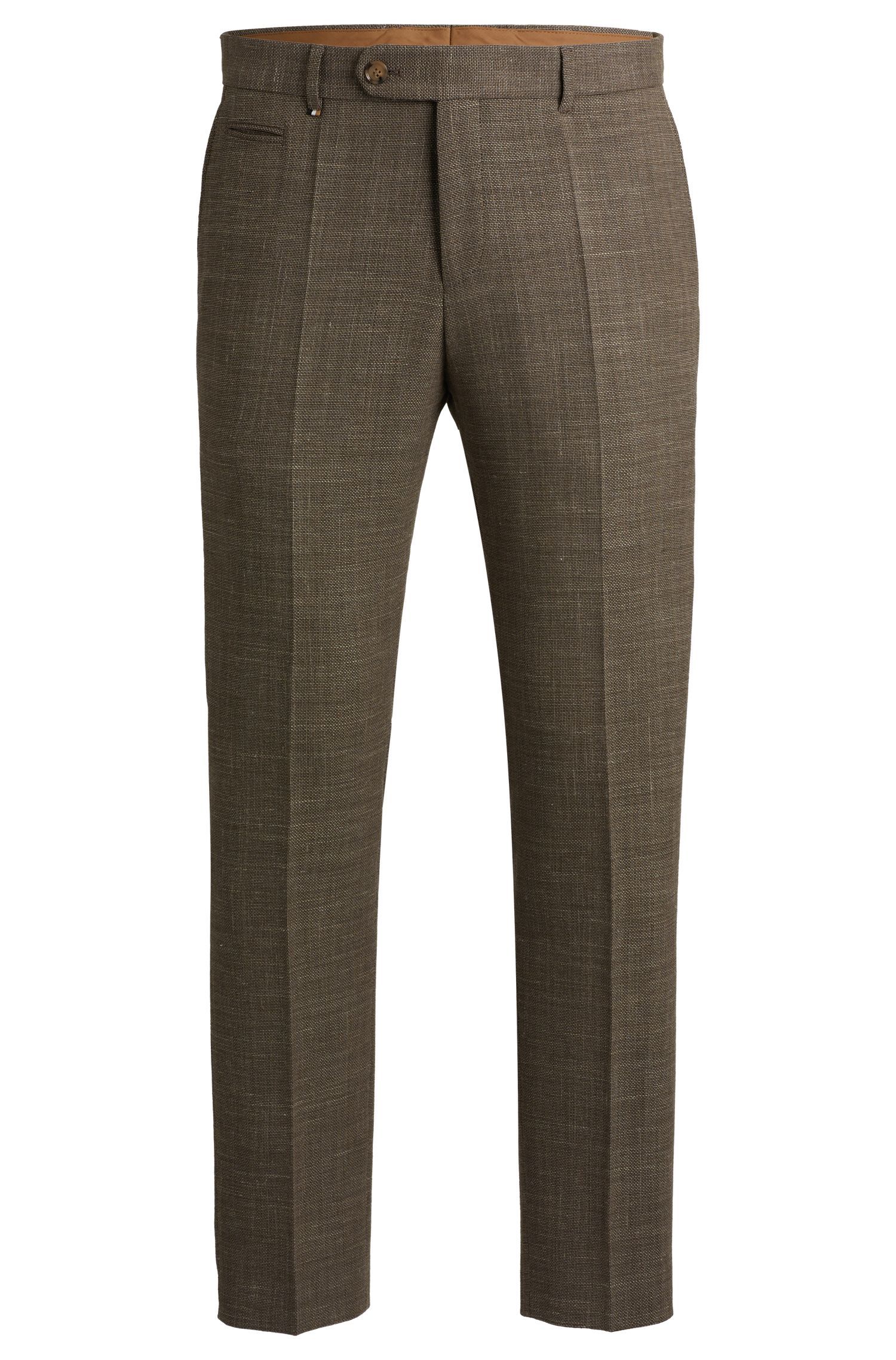 BOSS - Quần âu slim-fit vải melange co giãn