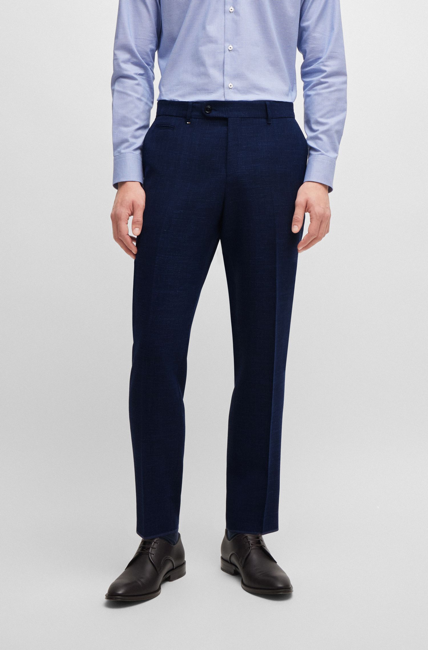BOSS - Quần âu slim-fit vải melange co giãn