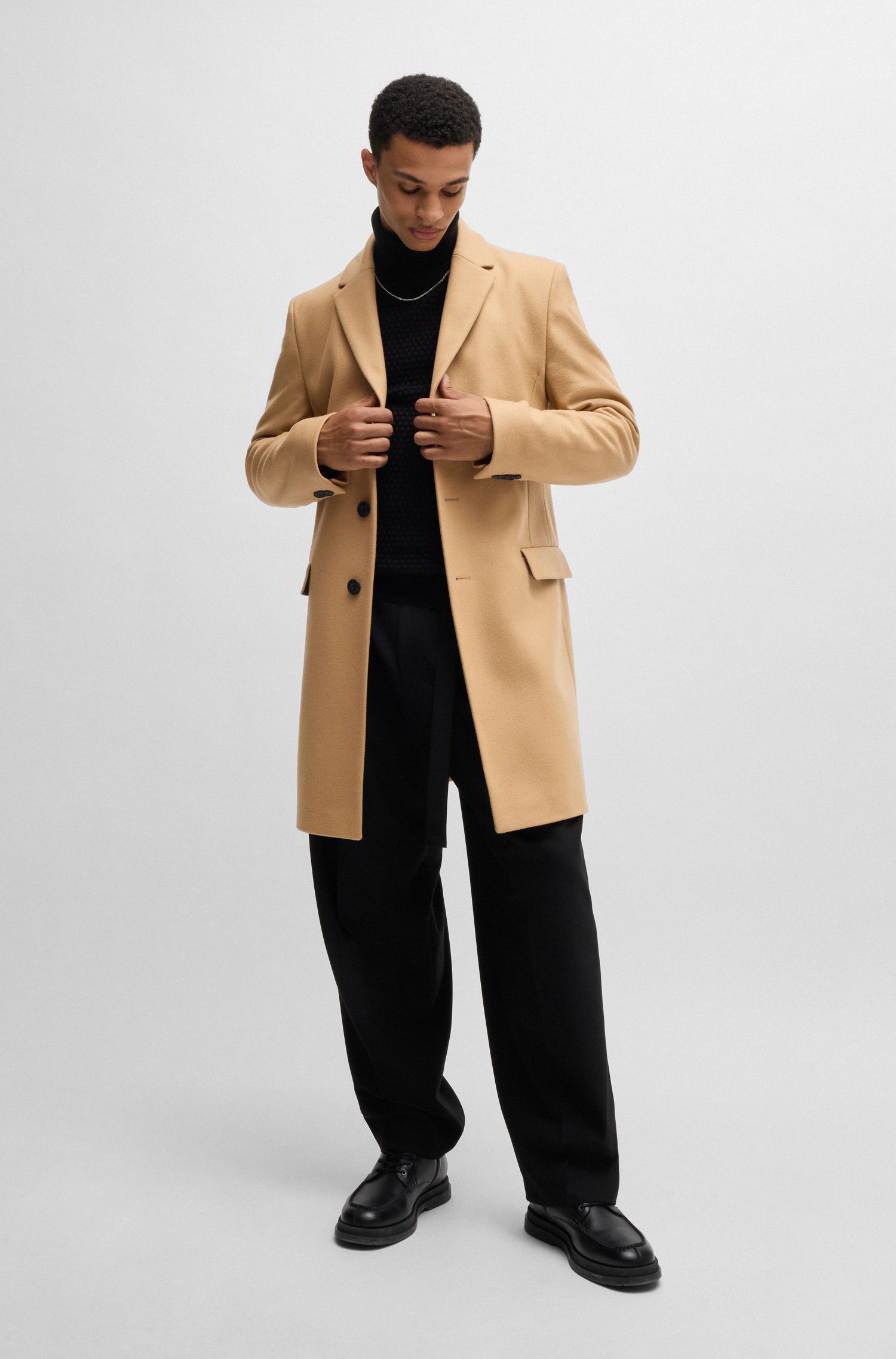 HUGO - Áo khoác dáng ôm slim-fit chất len pha