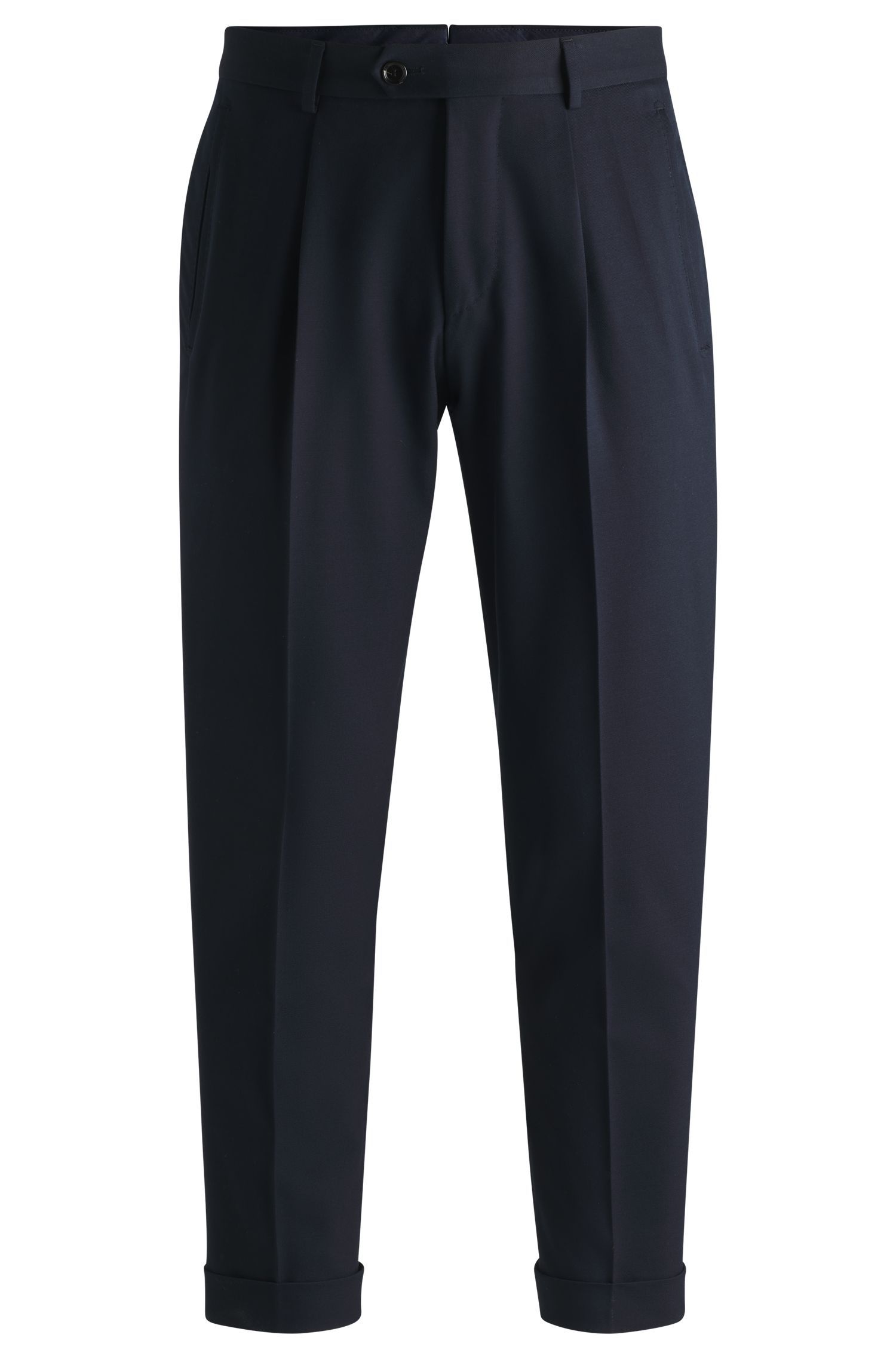 BOSS - Quần âu relaxed-fit cotton len nguyên chất và co giãn