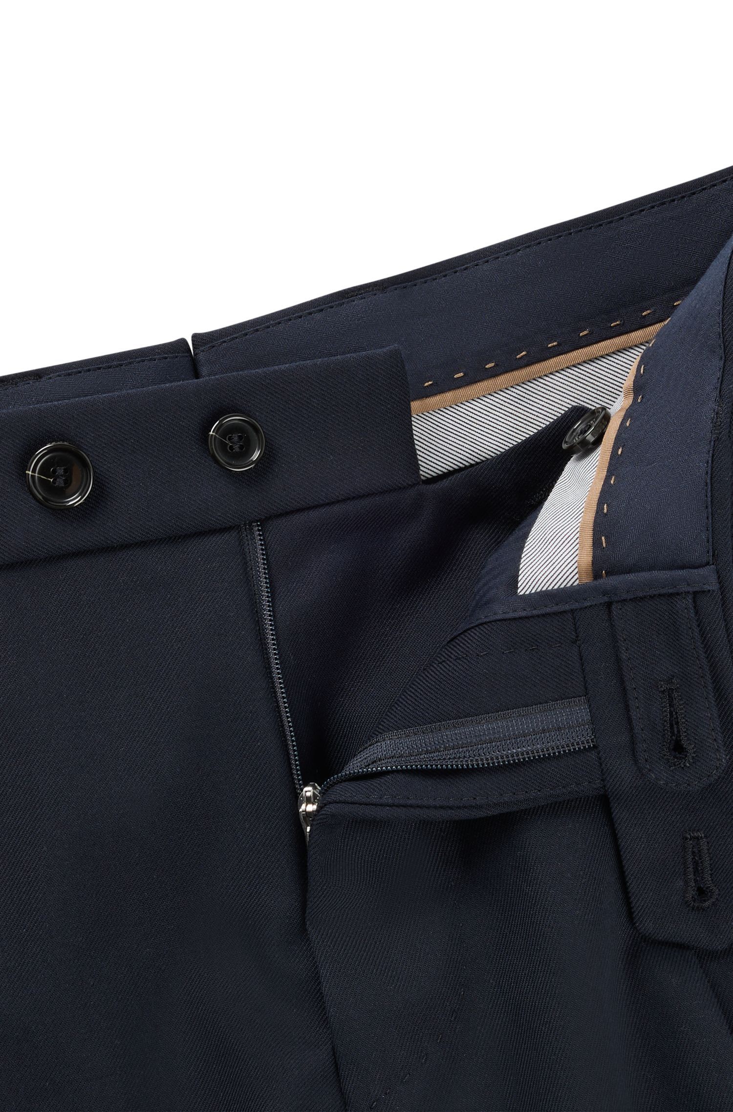 BOSS - Quần âu relaxed-fit cotton len nguyên chất và co giãn