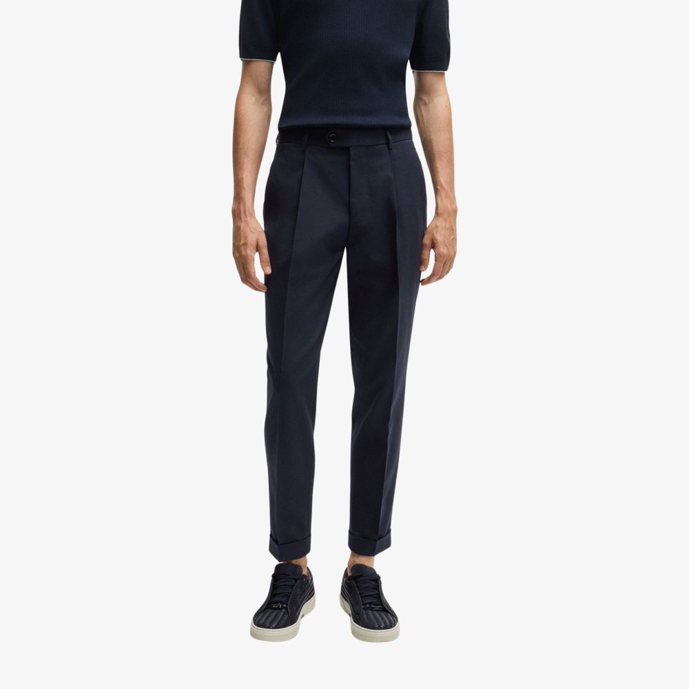 BOSS - Quần âu relaxed-fit cotton len nguyên chất và co giãn