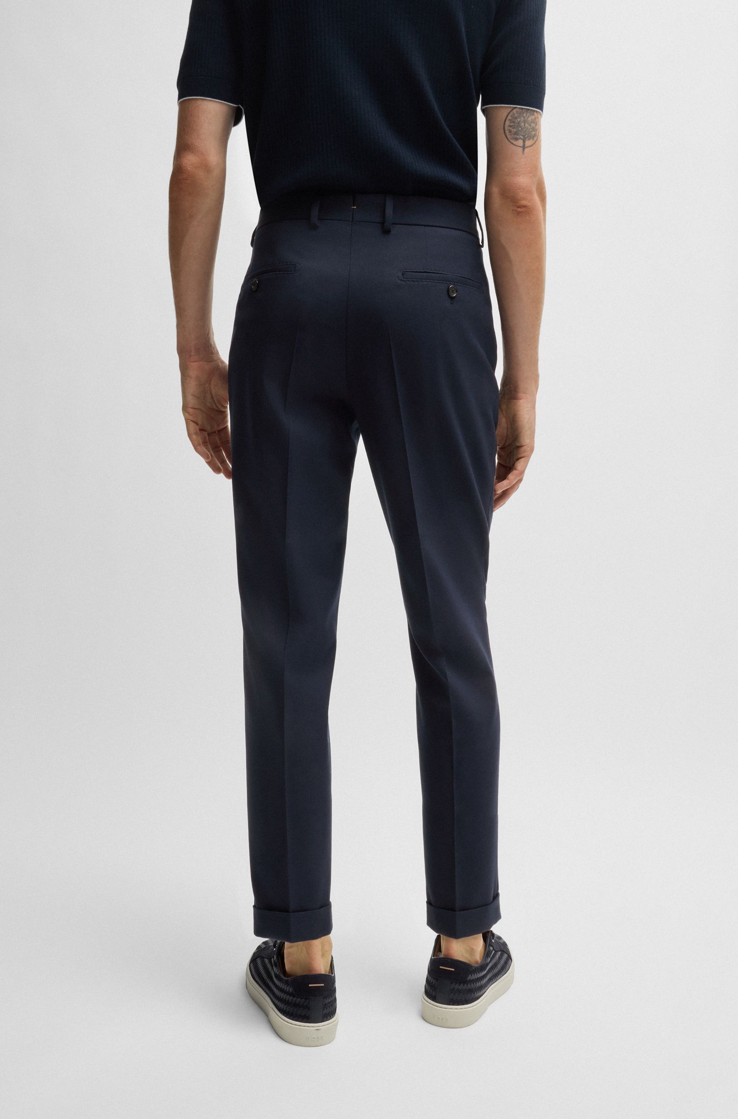 BOSS - Quần âu relaxed-fit cotton len nguyên chất và co giãn