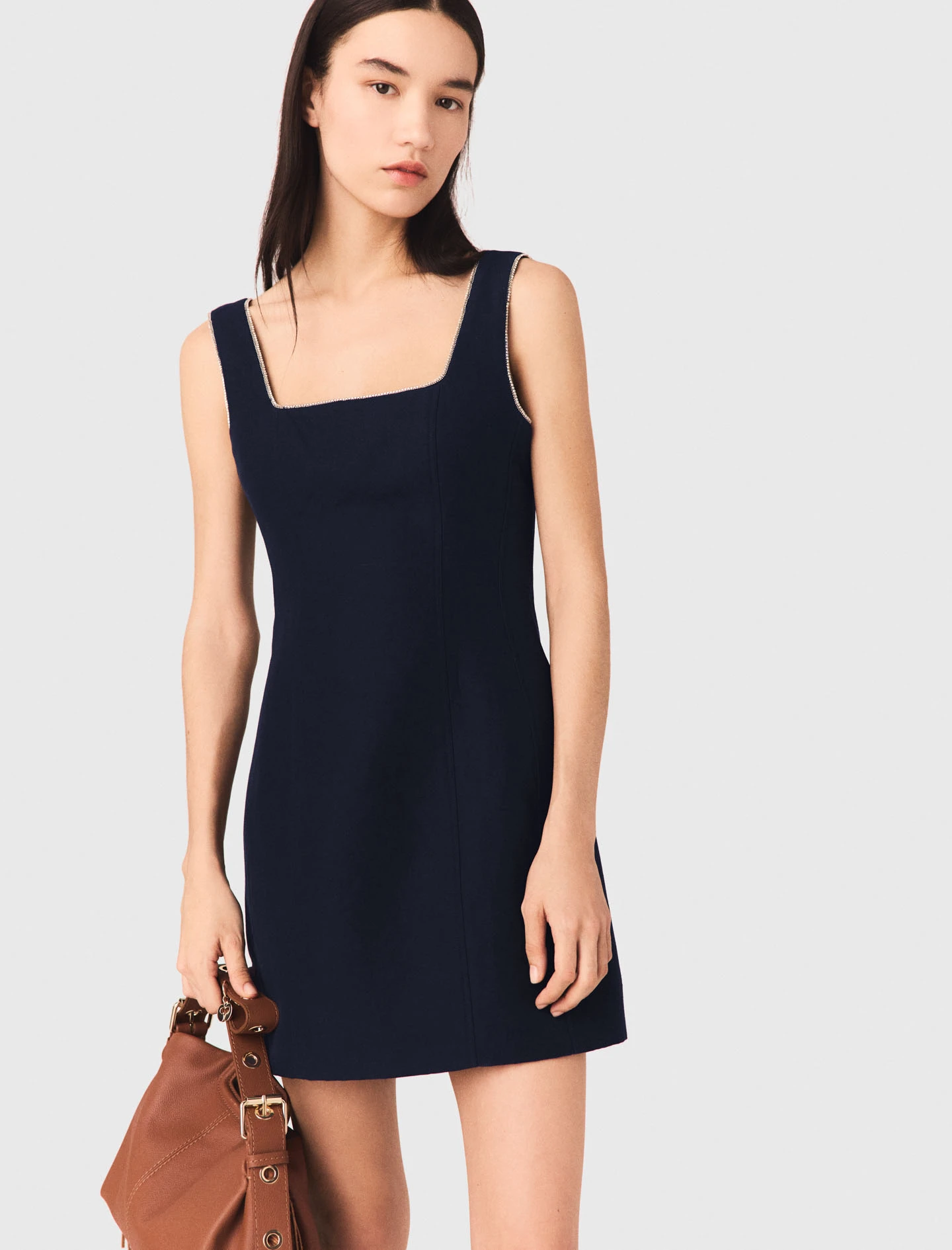 Maje - Đầm ngắn vải linen pha