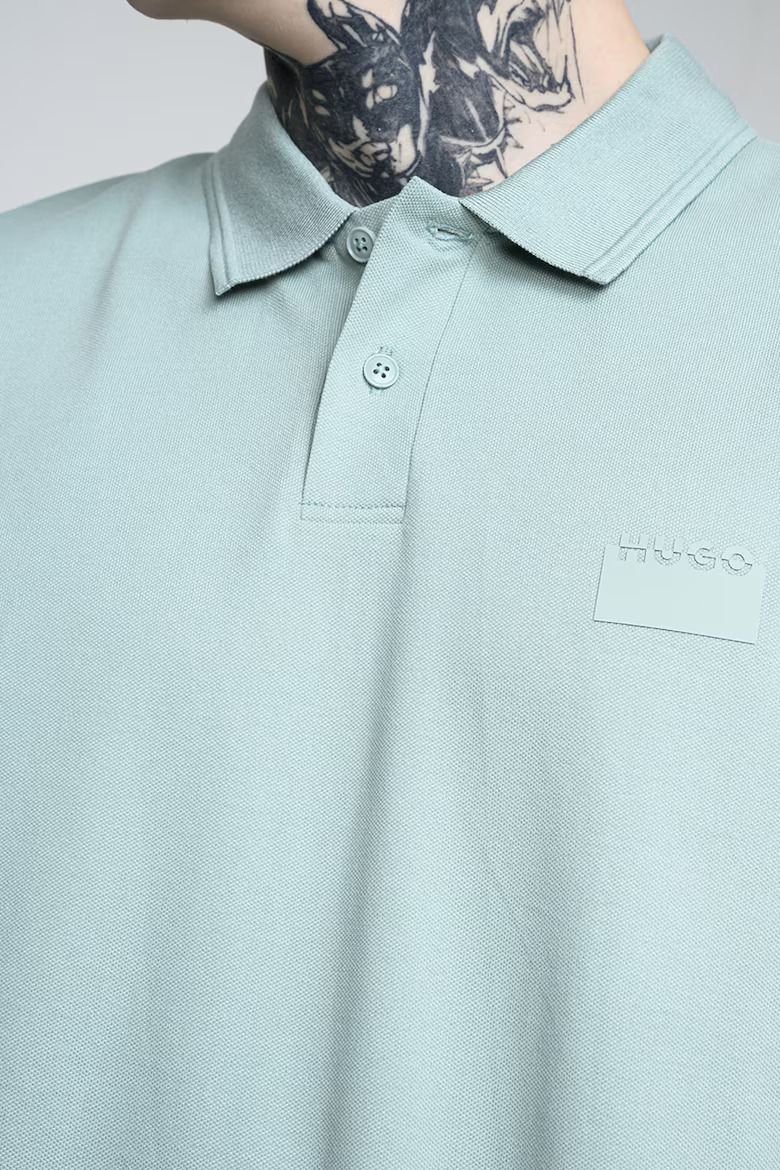 HUGO - Áo polo dáng relaxed-fit vải cotton piqué in logo cắt đôi