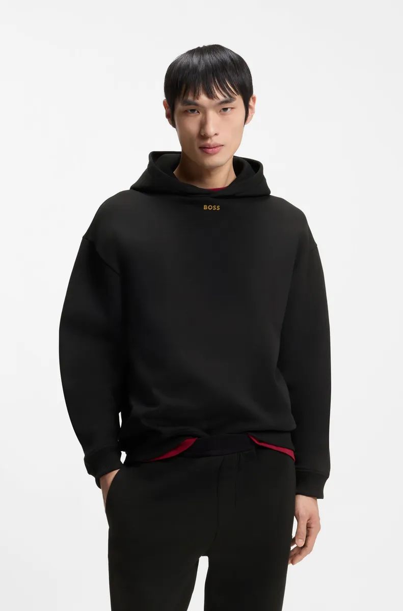 BOSS - Áo hoodie cotton terry với logo