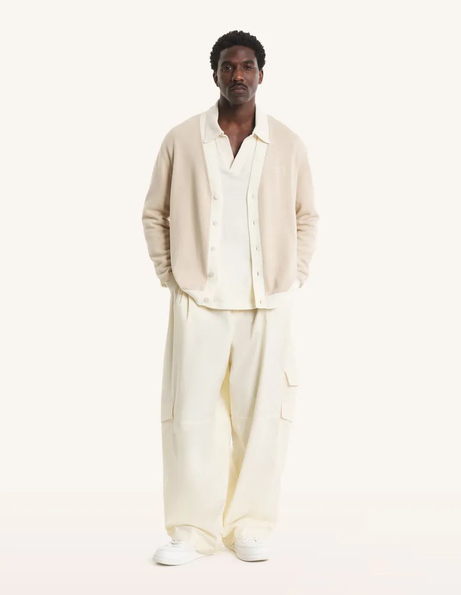 Maison Kitsuné - Áo cardigan nam cotton Contrast dáng Comfort