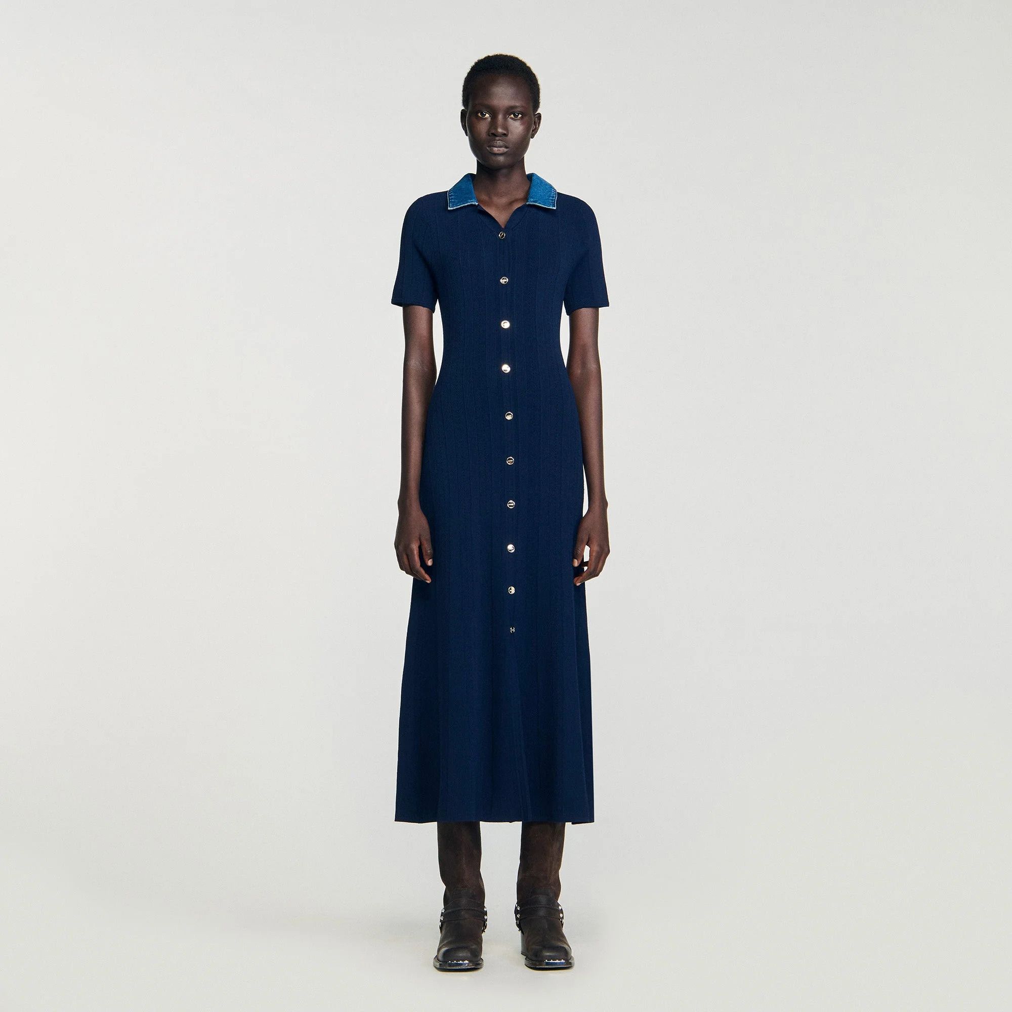 Sandro - Váy maxi cổ denim